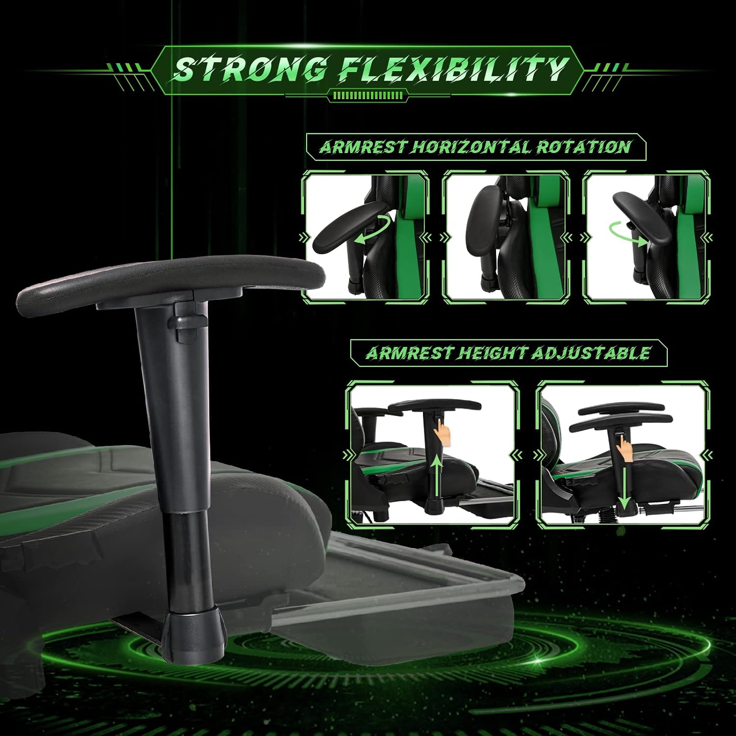 AA Products Gaming Chair Ergonomic High Back Computer Racing Chair Adjustable Office Chair with Footrest, Lumbar Support Swivel Chair - Black