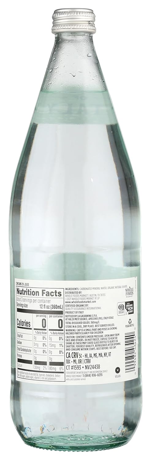 Whole Foods Market, Lemon Sparkling Mineral Water, 16.9 Fl Oz, 6 Count