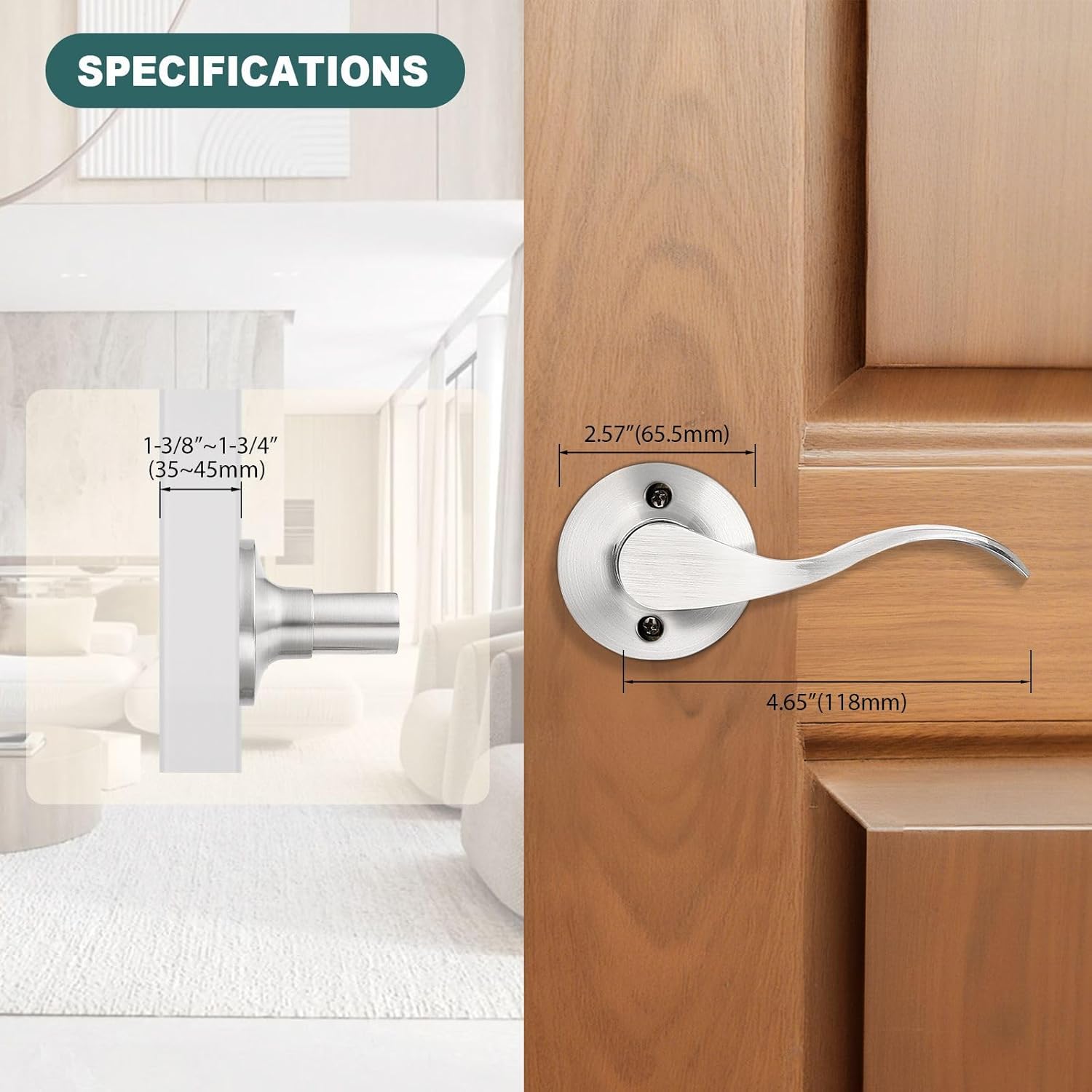 GOBEKOR 1 Pack Privacy Door Levers Brushed Nickel Lever Door Handles Interior for Bedroom and Bathroom Door Locks Wave Door Handles