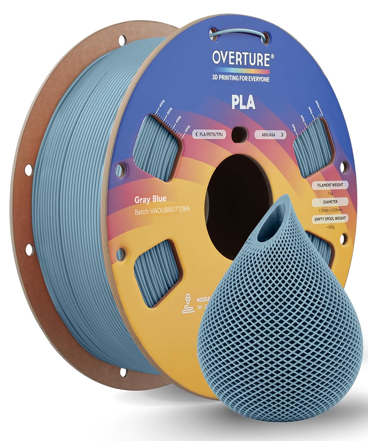OVERTURE High Speed PLA Filament 1.75mm 3D Printer Filament,1kg White
