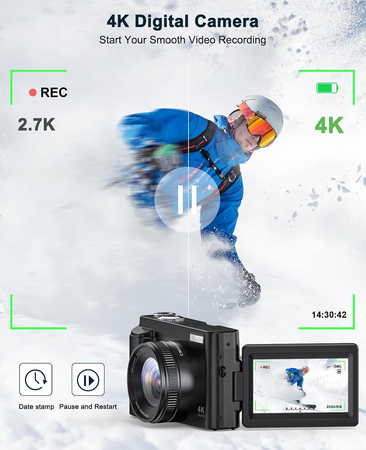 4K Digital Camera for Beginners & Teens, with Flip Screen, 32G Card(Black) | 48MP Camera for Photography, Vlogging Camera for YouTube, Travel