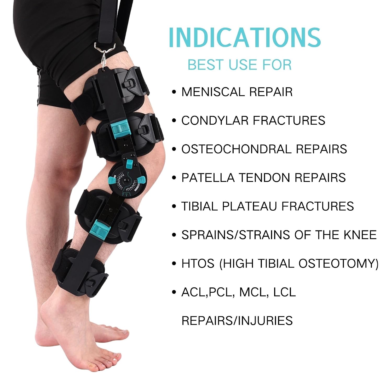 Hinged Rom Knee Brace, Adjustable Post Op Knee Immobilizer for Recovery Stabilization, ACL, MCL and PCL Injury