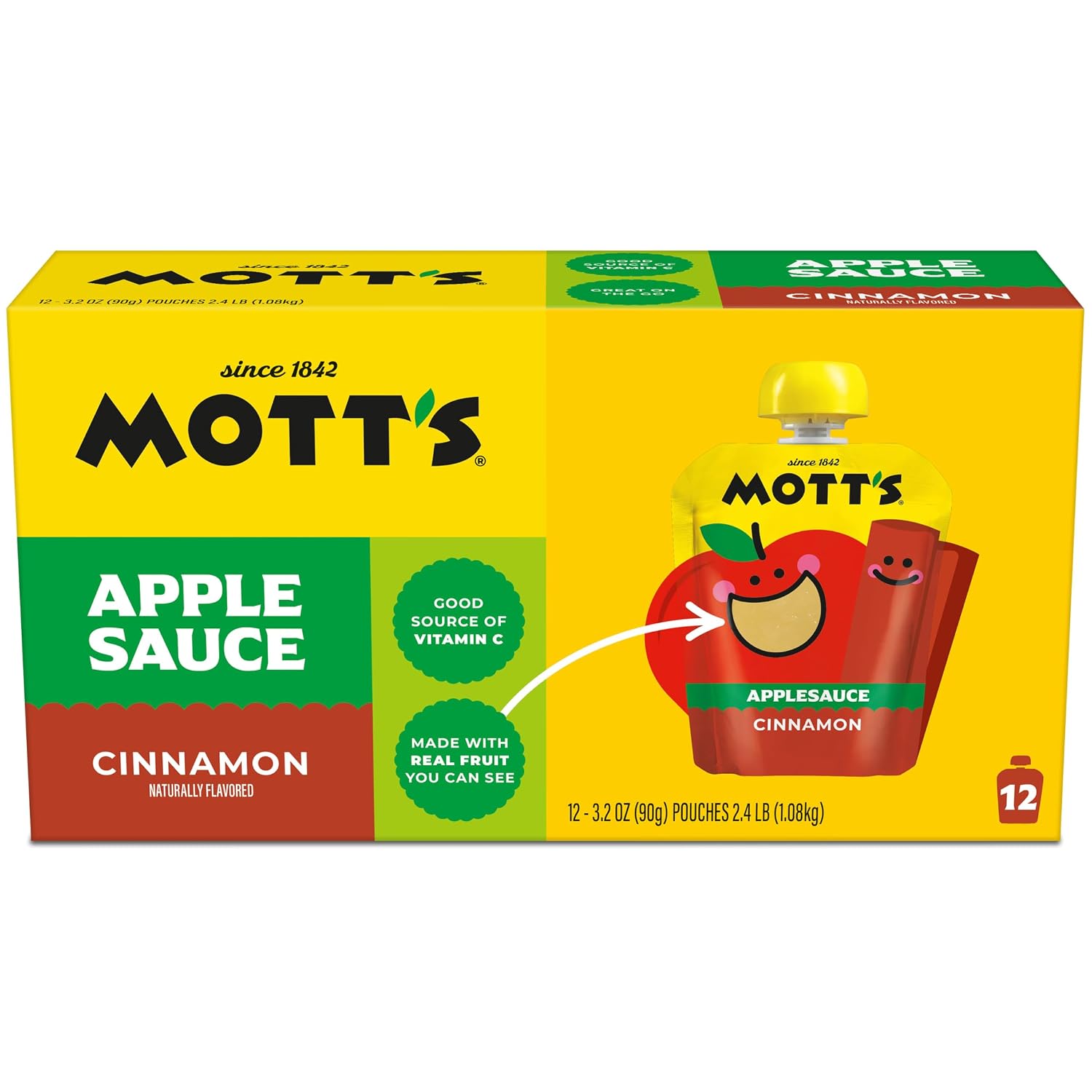 Mott's Cinnamon Applesauce, 3.2 oz clear pouches, 12 count
