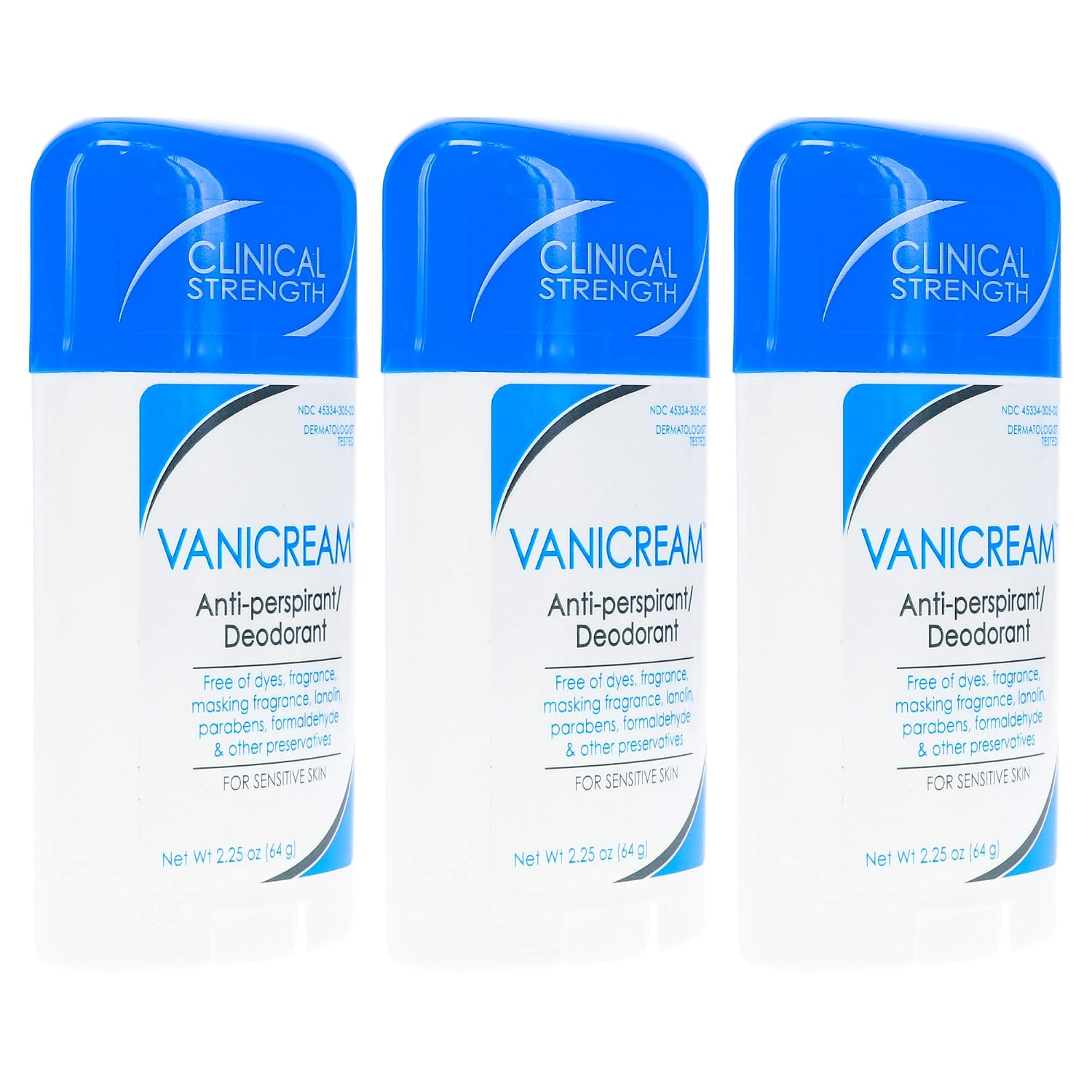 Vanicream Anti-Perspirant - Deodorant Clinical Strength For Sensitive Skin, 2.25 Oz Pack of 3