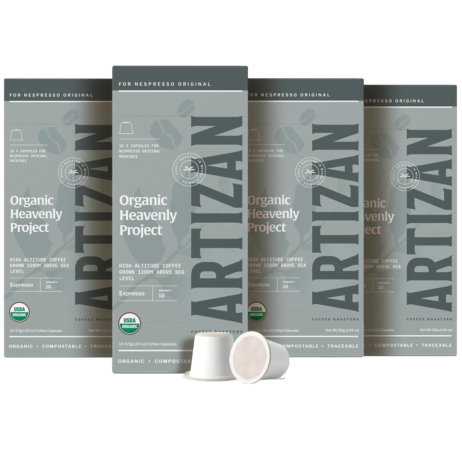 Artizan Coffee USDA Organic Espresso Coffee Capsules For Nespresso Original | Signature Blend Variety | 40 Compatible Compostable Pods