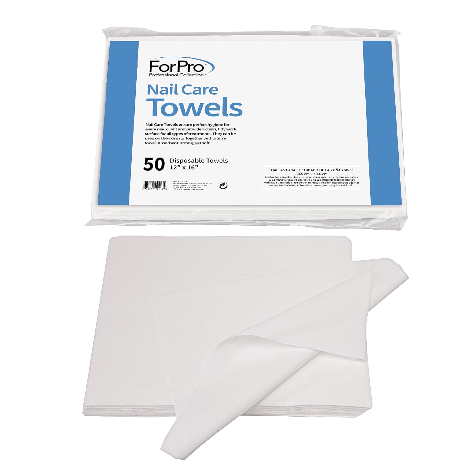 ForPro 50ct Original Nail Care Towels, 12x16 in, Lint-Free, Disposable | for Salon, Spa & Gym Use, Hand Towels, Bleach-Safe Salon Towels