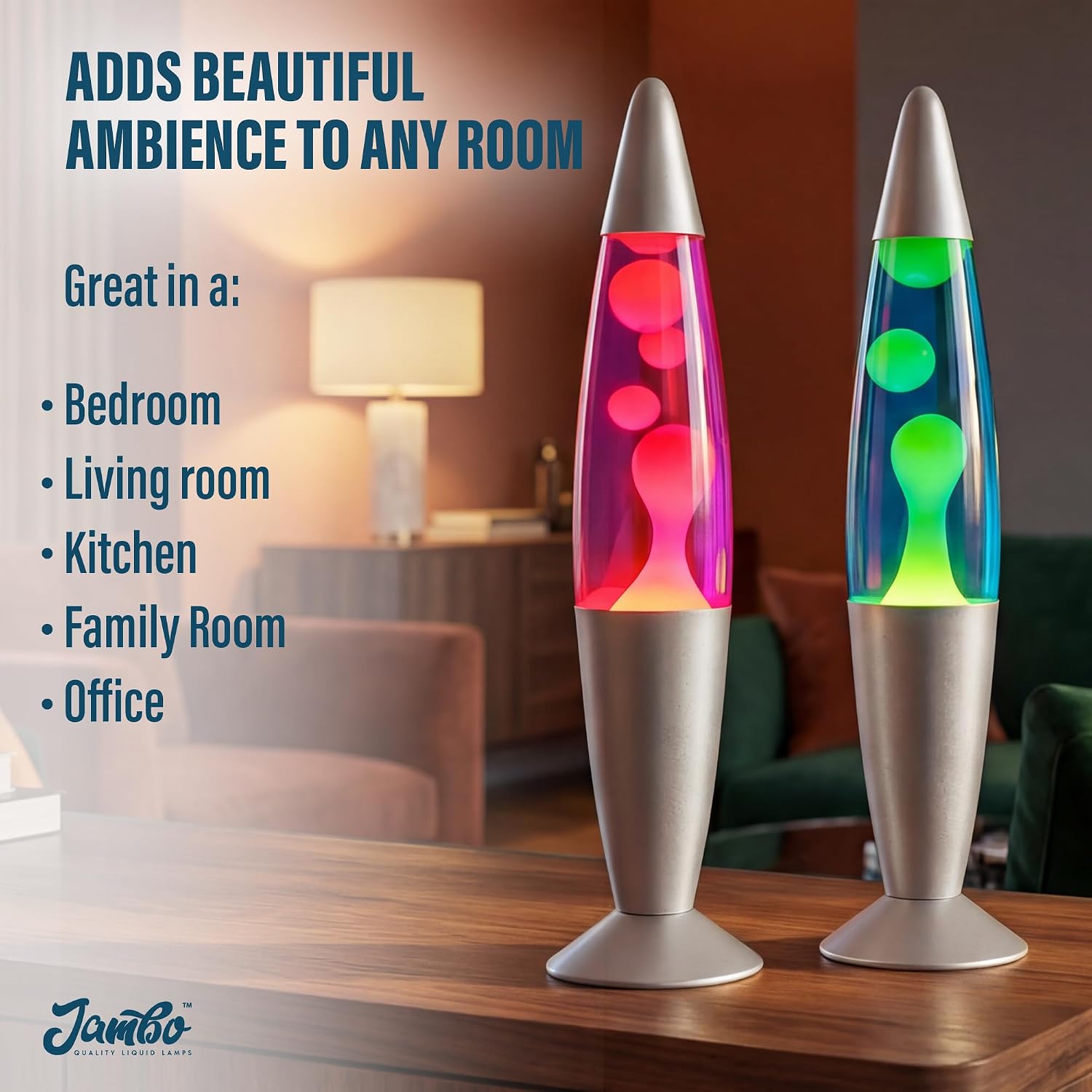 JAMBO 16" Beautiful Lamp- Purple with Yellow/Orange Wax, Relaxing Liquid Light, Night Light Nightlight