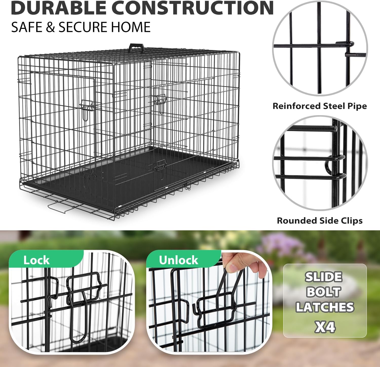 BestPet | Dog Crate | 48" | Black | Foldable Metal Kennel with Double Doors
