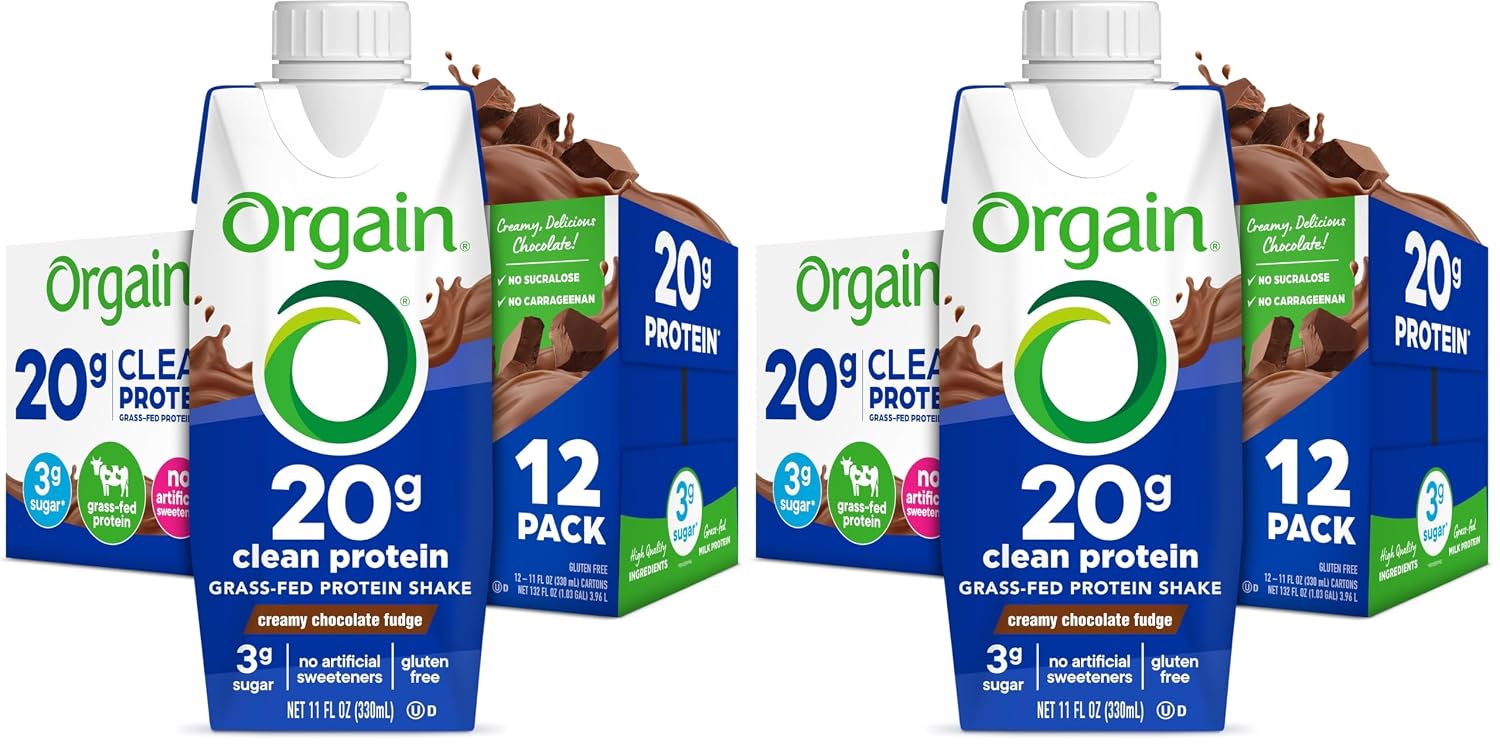 Orgain 20g Clean Grass Fed High Protein Shake, Vanilla, 11 oz, 12pk | Ready to drink dairy grass fed high protein, non-GMO, no soy ingredients, gluten-free, kosher, low net carbs