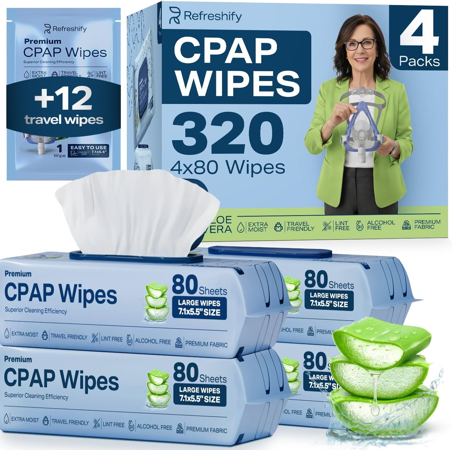CPAP Mask Wipes (320 Count) + 8 Travel - Premium Large and Moist Cleaning Wipes for Mask | Cleaner, Unscented, CPAP Cleaning Supplies