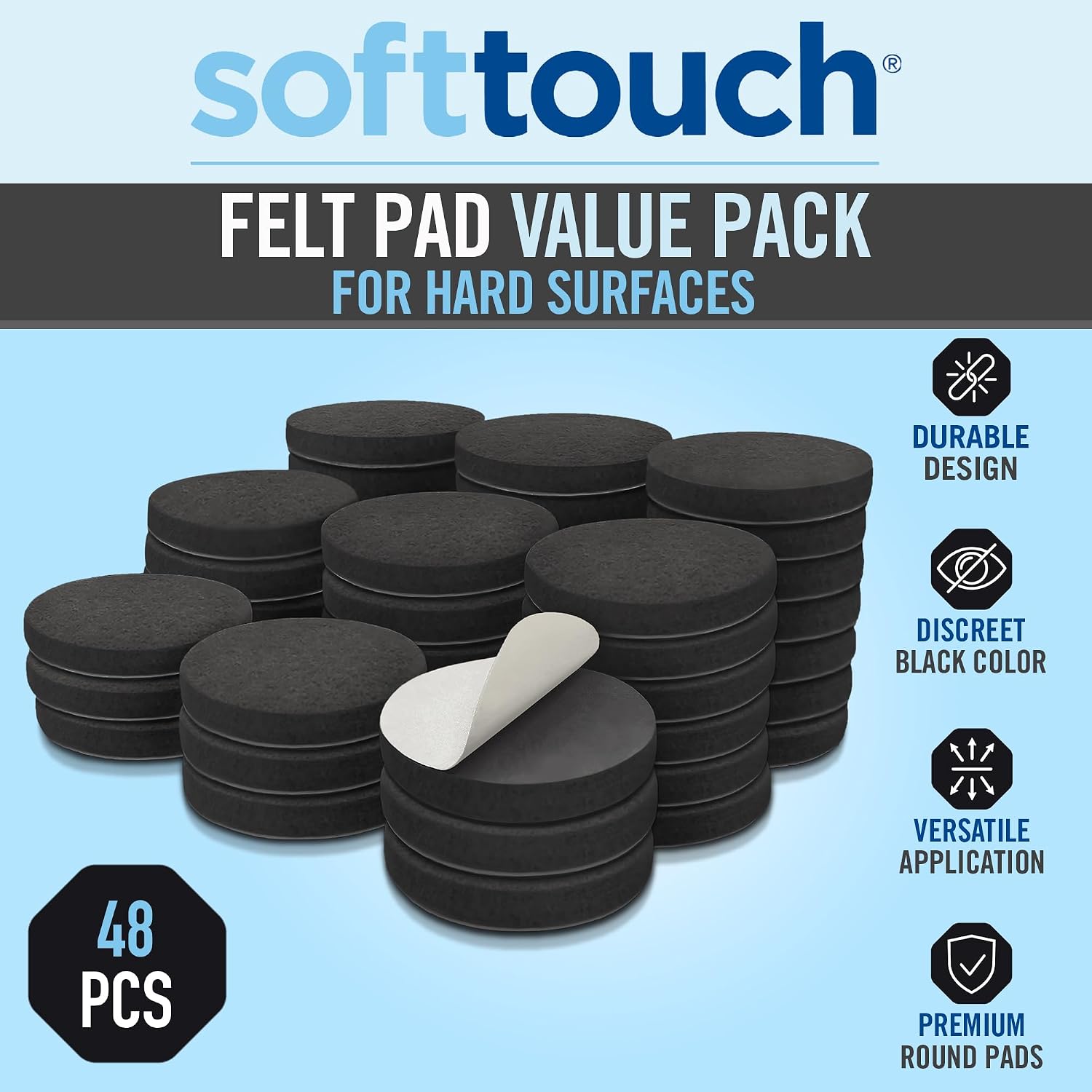 softtouch 1 1/2" Round Heavy Duty Felt Furniture Pads for Hardwood, Brown (24 Pack)