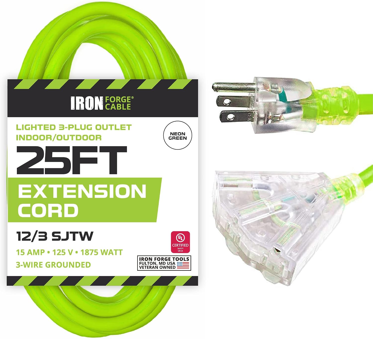 Iron Forge Cable 12 Gauge Extension Cord Multi Outlet, 10 Ft - Black SJTW
