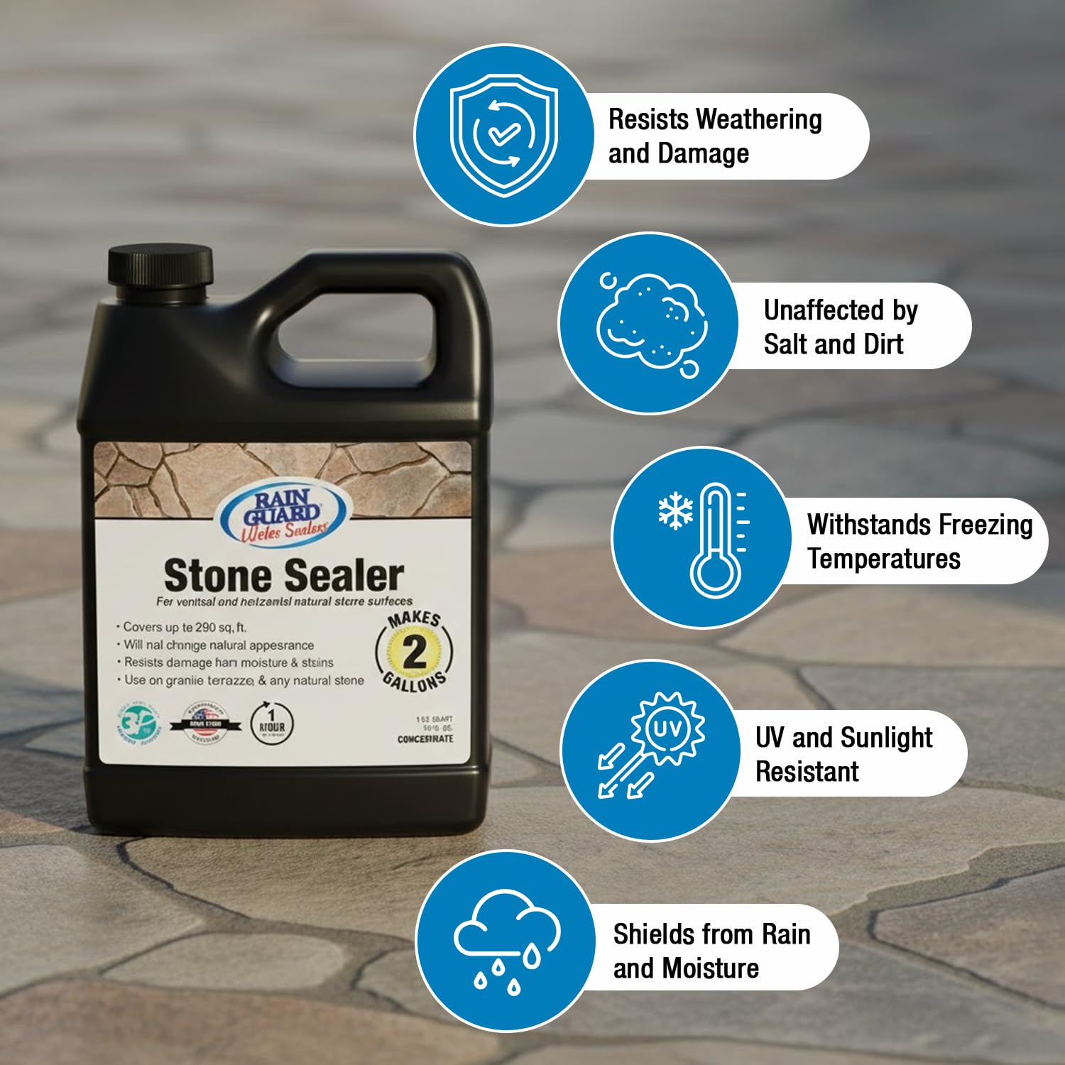 Rainguard Water Sealers Stone Sealer, Penetrating Protection Against Moisture Damage and Stains, for All Stone Surfaces, Silane/Siloxane Waterproofer, Natural Finish, Ready to Use, 5 Gallons | Silane Siloxane Waterproofer, Protects Against Moisture Damag…