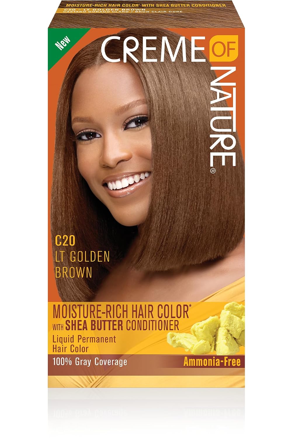 Moisture Rich Liquid Hair Color by Creme of Nature, C20 Light Golden Brown, with Shea Butter Conditioner, 1 Application