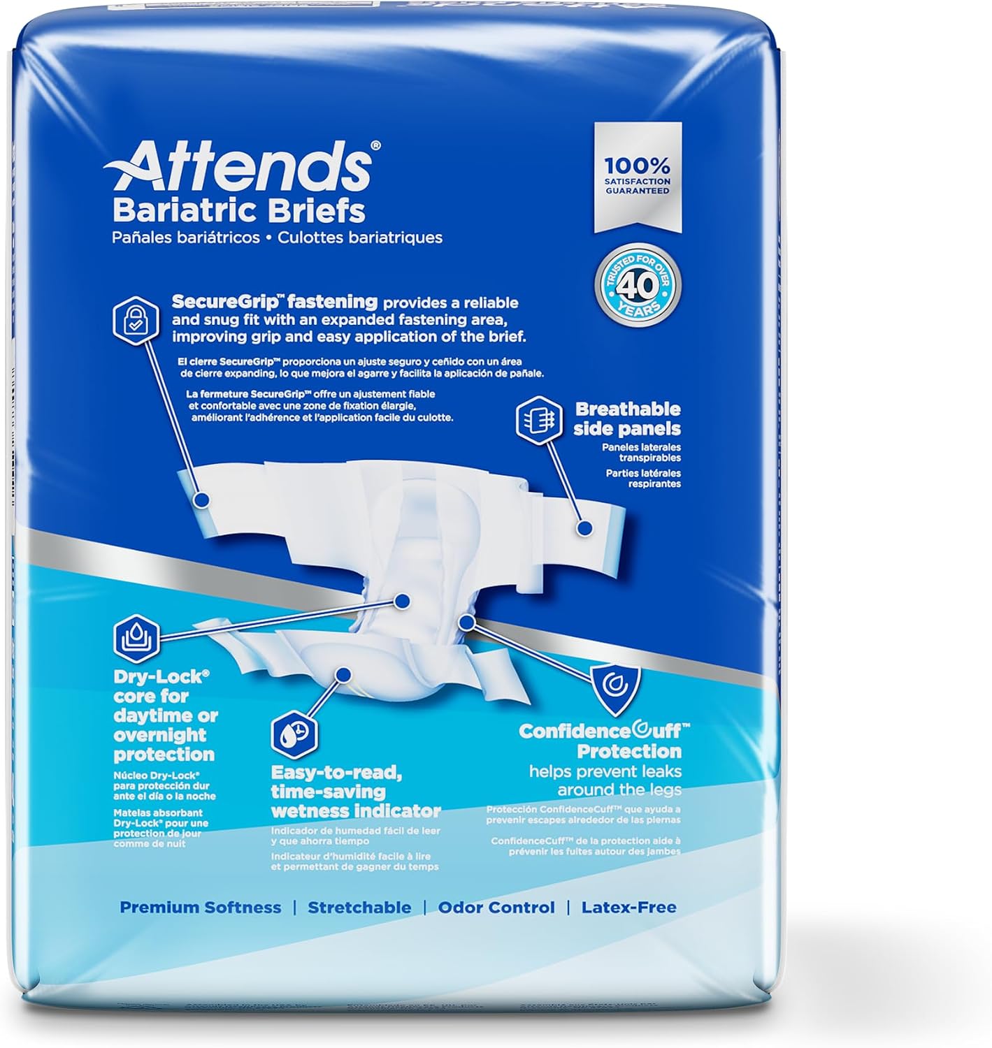 Attends Bariatric Incontinence Disposable Briefs, XX-Large, 63"-70" Waist with Tab Closures, Ultimate Absorbency, Dry-Lock Containment Core and ConfidenceCuff Leakage Protection, 2XL 48ct Case