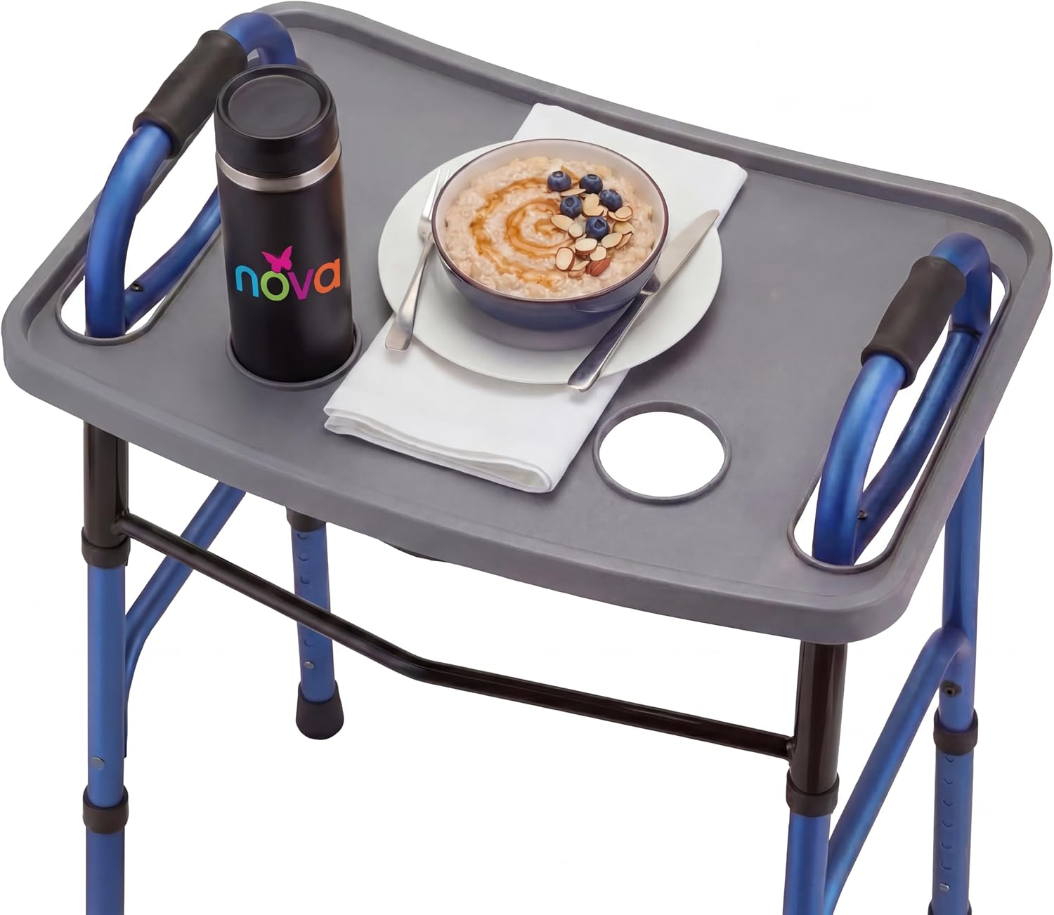 NOVA Walker Tray Table with Spill-Proof Raised Edges and Two Cup Holders and for Seniors, Standard Folding Walker Accessory, 16 x 23 Inch