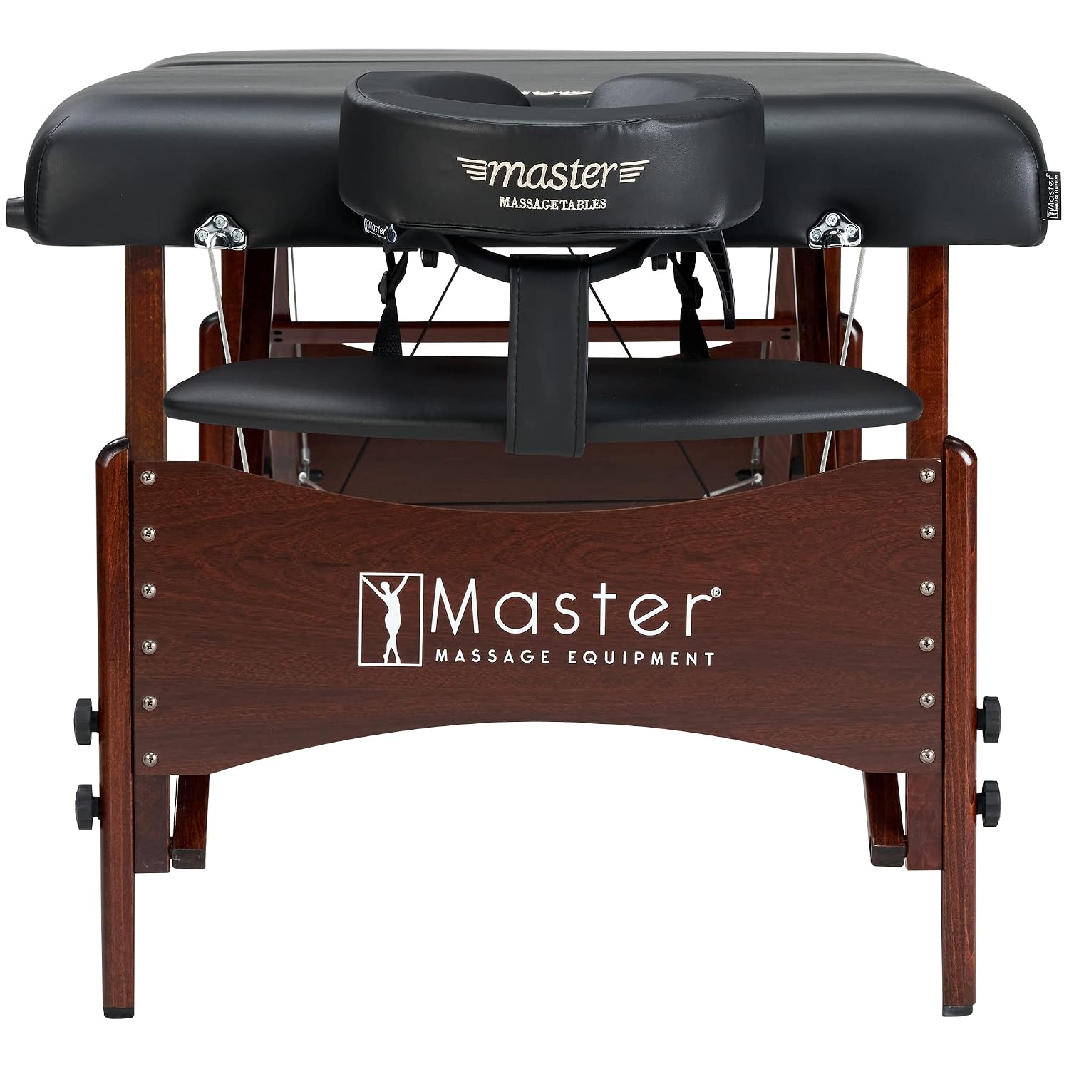 Master Massage Newport Portable Massage Table Package with Denser 2.5" Cushion, Walnut Stained Hardwood, Steel Support Cables, Pillows & Accessories, Black, 30"