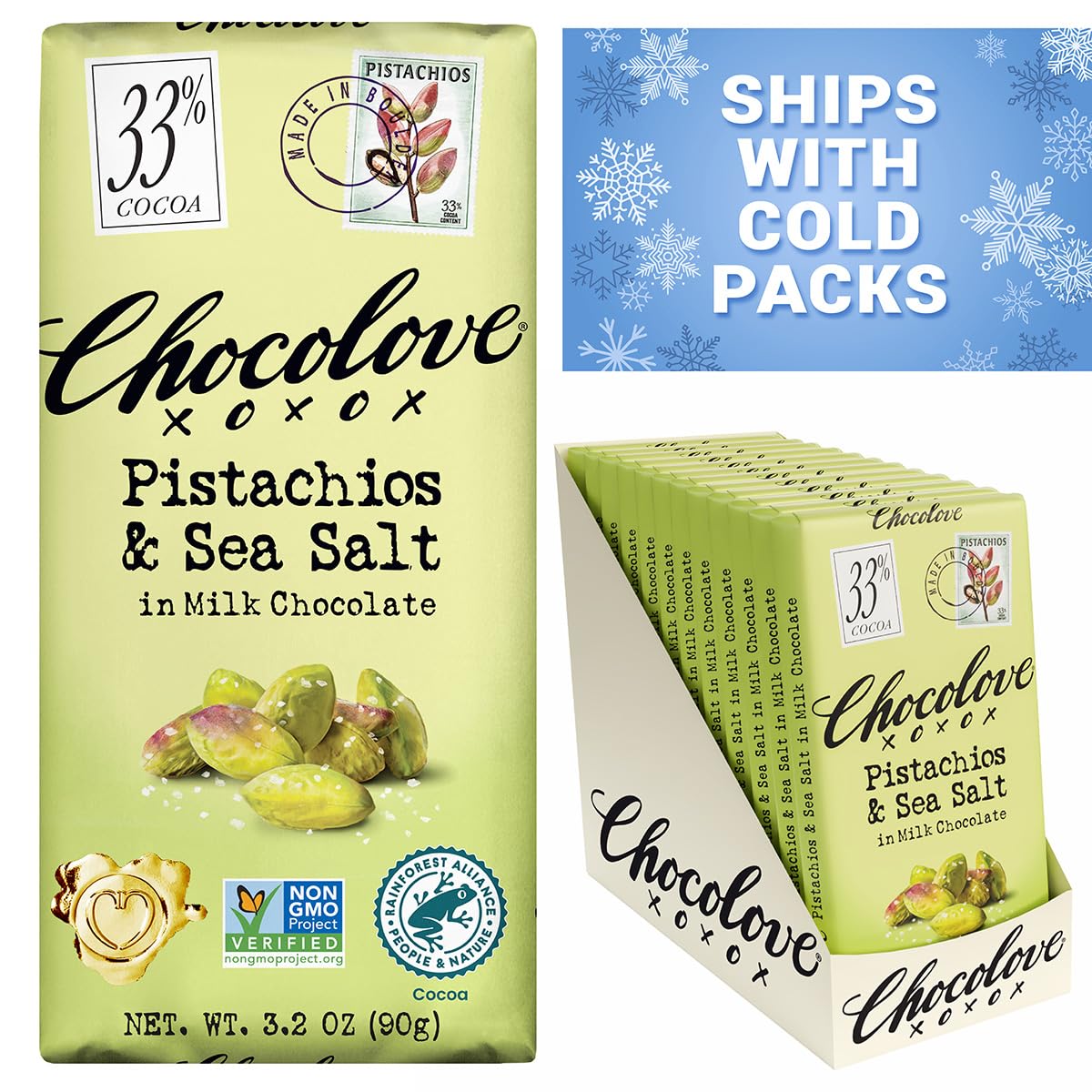 Chocolove Creamy Milk Chocolate Bars | 33% Cocoa | Crafted with Silky Premium Chocolate | Non-GMO, & Gluten-Free, 3.2 oz Bar (12 Pack)