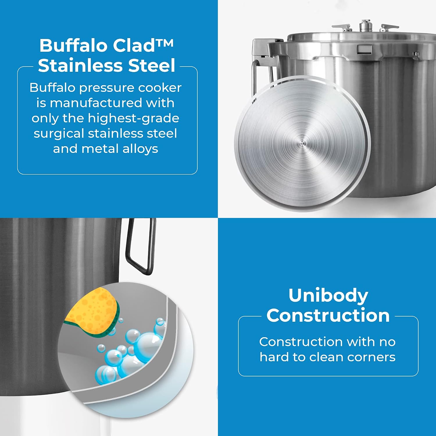 Buffalo 15 Qt Pressure Cooker Stainless Steel - Large Stove Top Canner | 15 Quart Pressure Canners for Canning - Easy to Clean Pressure Canning Pot with Lid - Can Cooker - QCP415