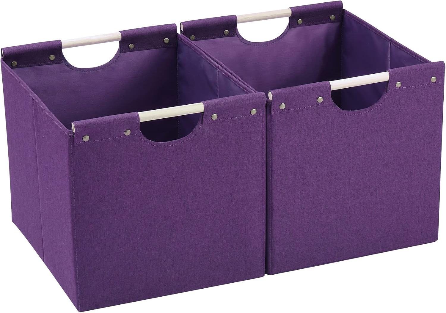 HOONEX Large Collapsible Storage Bins, Linen Fabric, 2 Pack, Storage Baskets with Wooden Carry Handles and Sturdy Heavy Cardboard, for Home, Office
