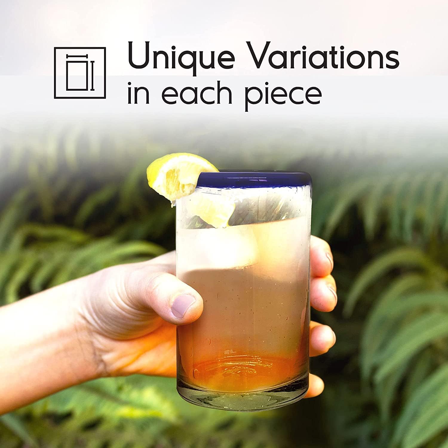 Cobalt Blue Rim 120 oz Pitcher and 6 Drinking Glasses set, Recycled Glass, Lead-free, Toxin-Free (Pitcher & Glasses)