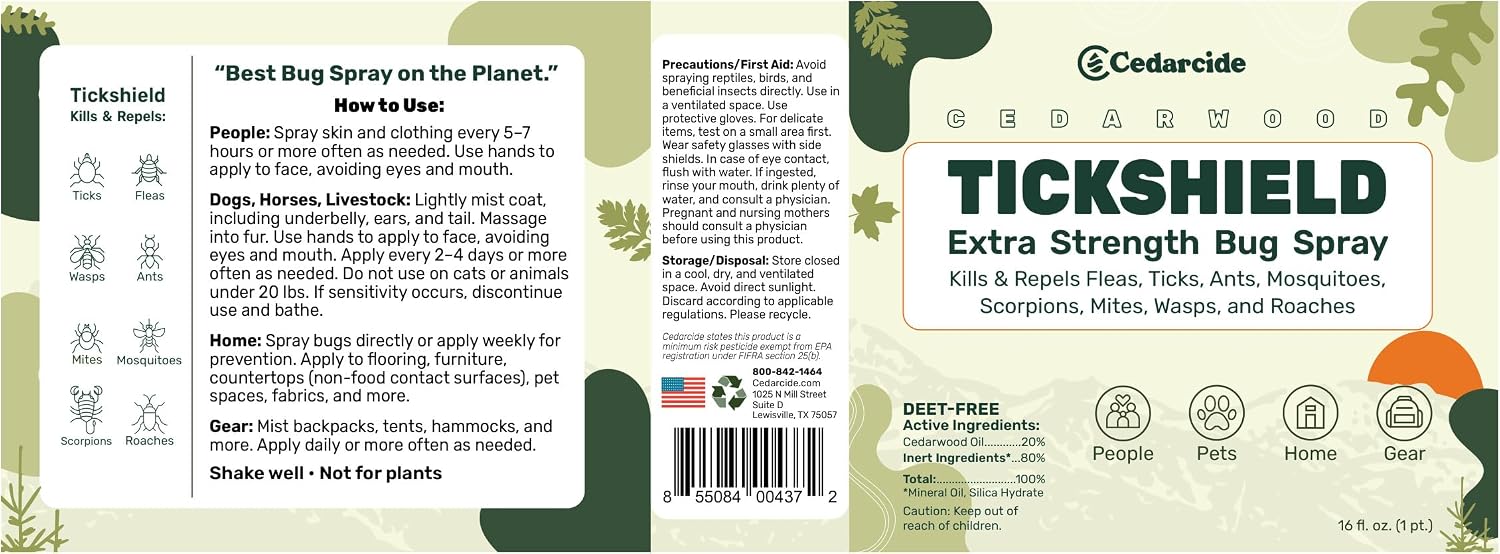 Tickshield Extra-Strength Bug Spray | Our Original Formula with an Extra Kick | for People, Gear, & Animals Over 20 Lbs (Pint)