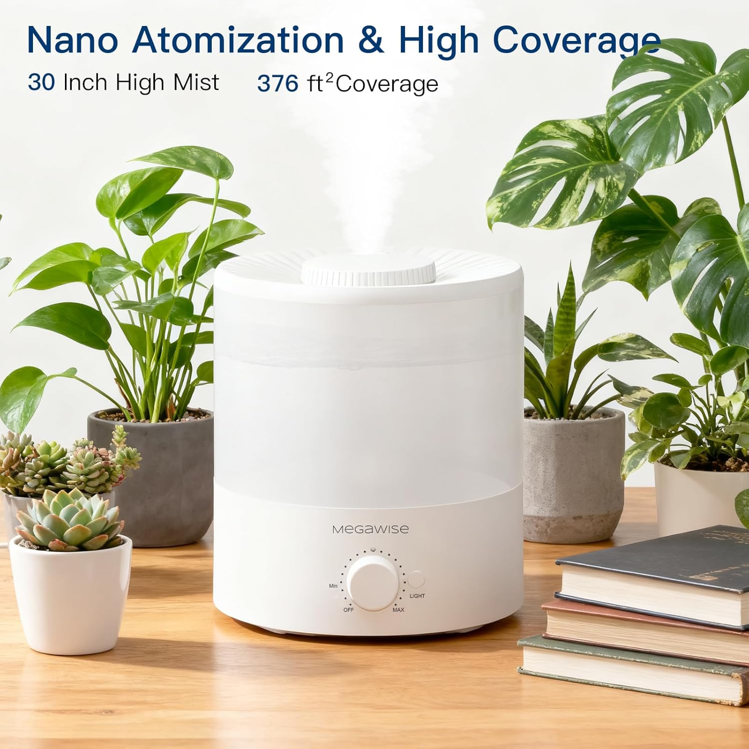 MEGAWISE 1.5L Cool Mist Humidifier for Bedroom, 25dB Quiet