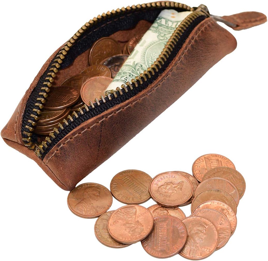 Hide & Drink, Long Coin Case, Cash Holder, Rustic Case for Pennies, Vintage Zippered Pouch, Travel Accessory, Full Grain Leather, Handmade