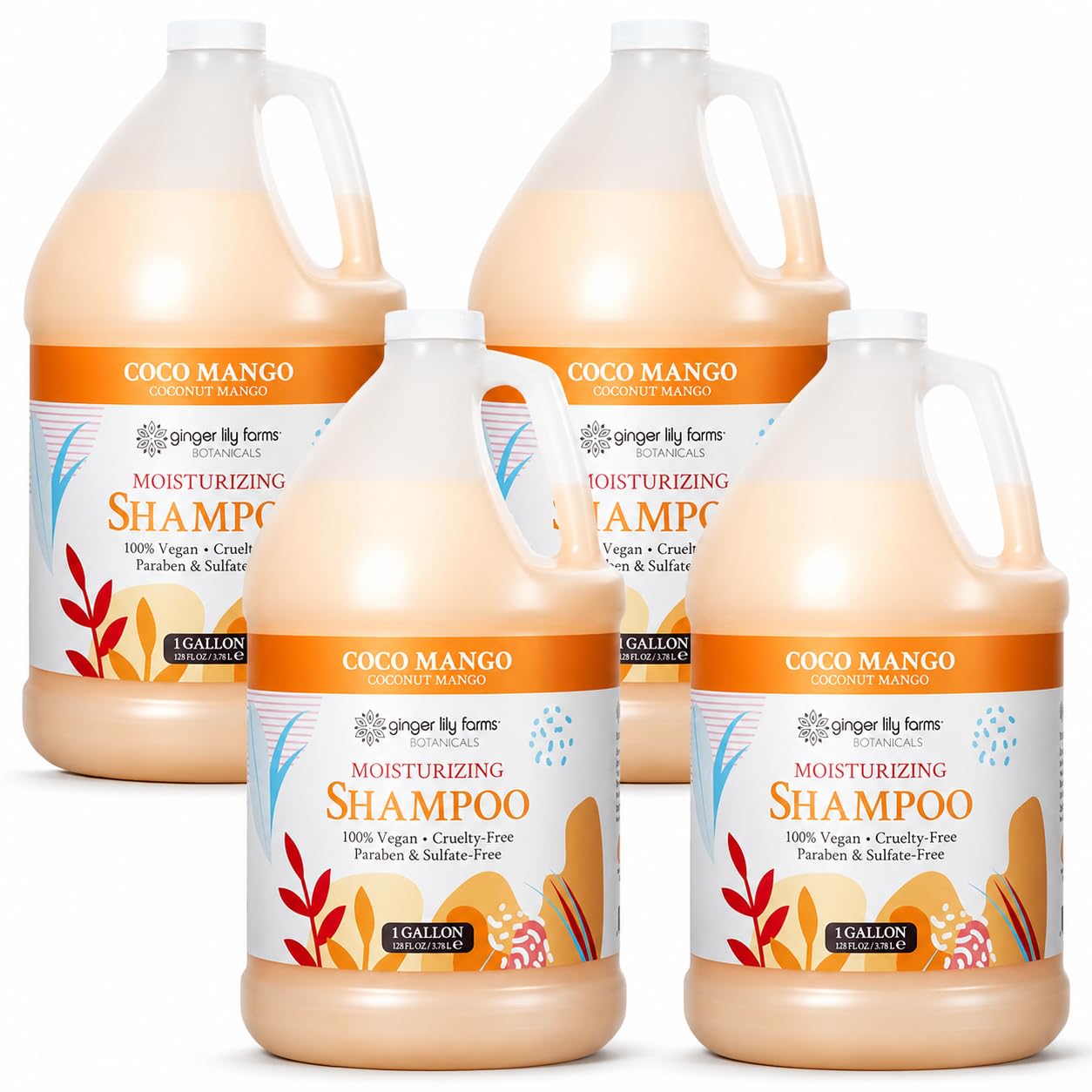 Ginger Lily Farms Botanicals Moisturizing Shampoo for All Hair Types, Coco Mango, 100% Vegan & Cruelty-Free, Coconut Mango Scent, 1 Gallon (128 fl oz) Refill | for Hands, Body & Hair, Moisturizing Wash, Salon Wash, Spa Cleanser, Salon & Spa Essentials, M…