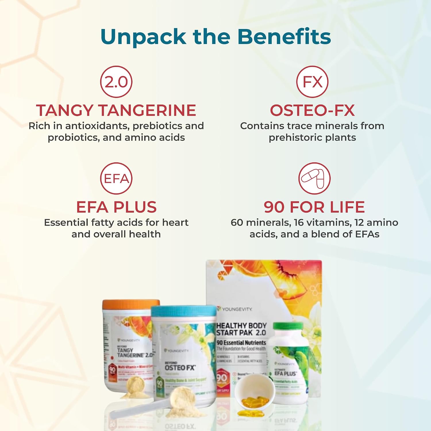 Youngevity Healthy Body Start Pak 2.0 Complete Nutrition System Bundle | Beyond Tangy Tangerine 2.0, Ultimate EFA Plus, Beyond Osteo-FX, vitamins