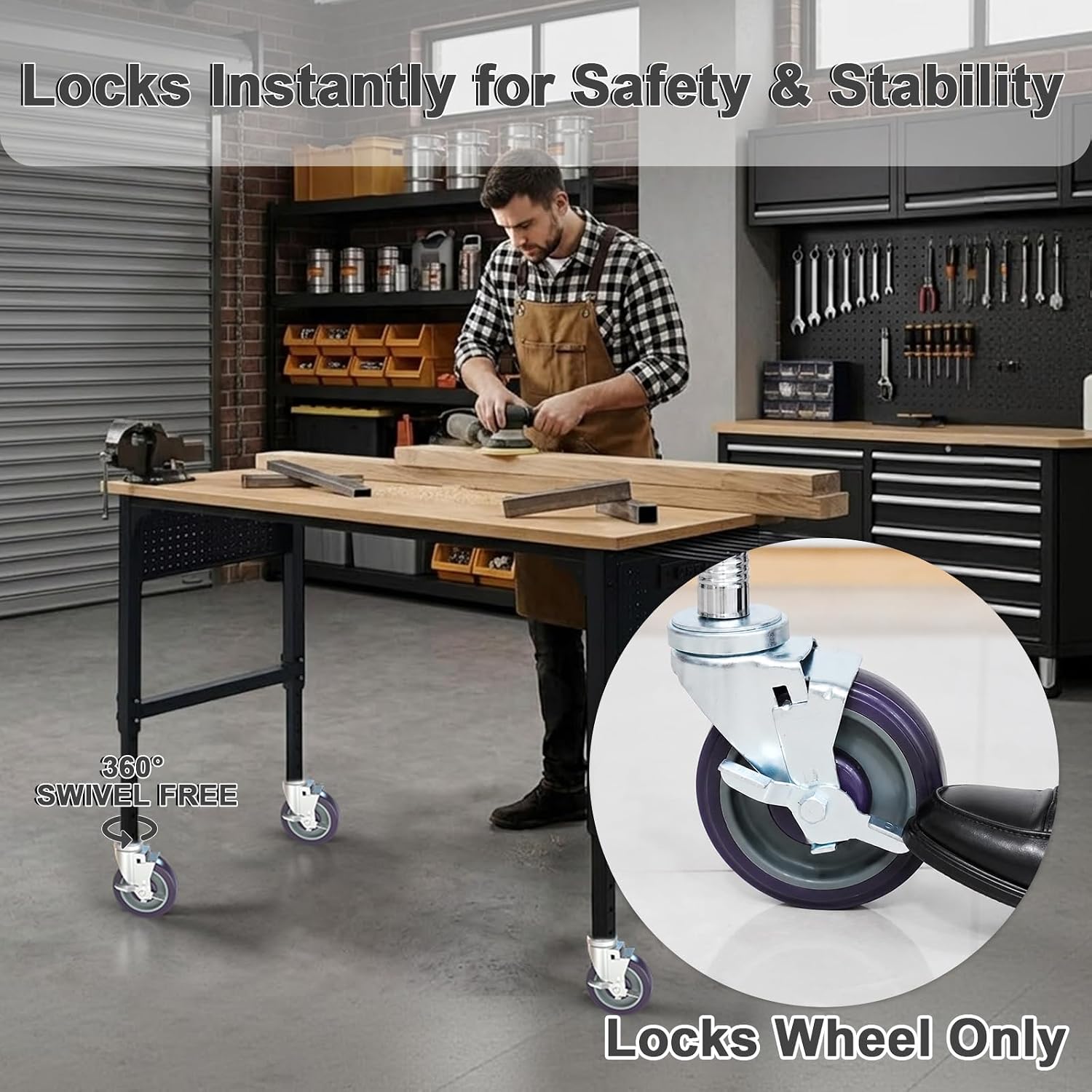 4 Inch Expanding Stem Caster Set of 4 for Stainless Steel Table