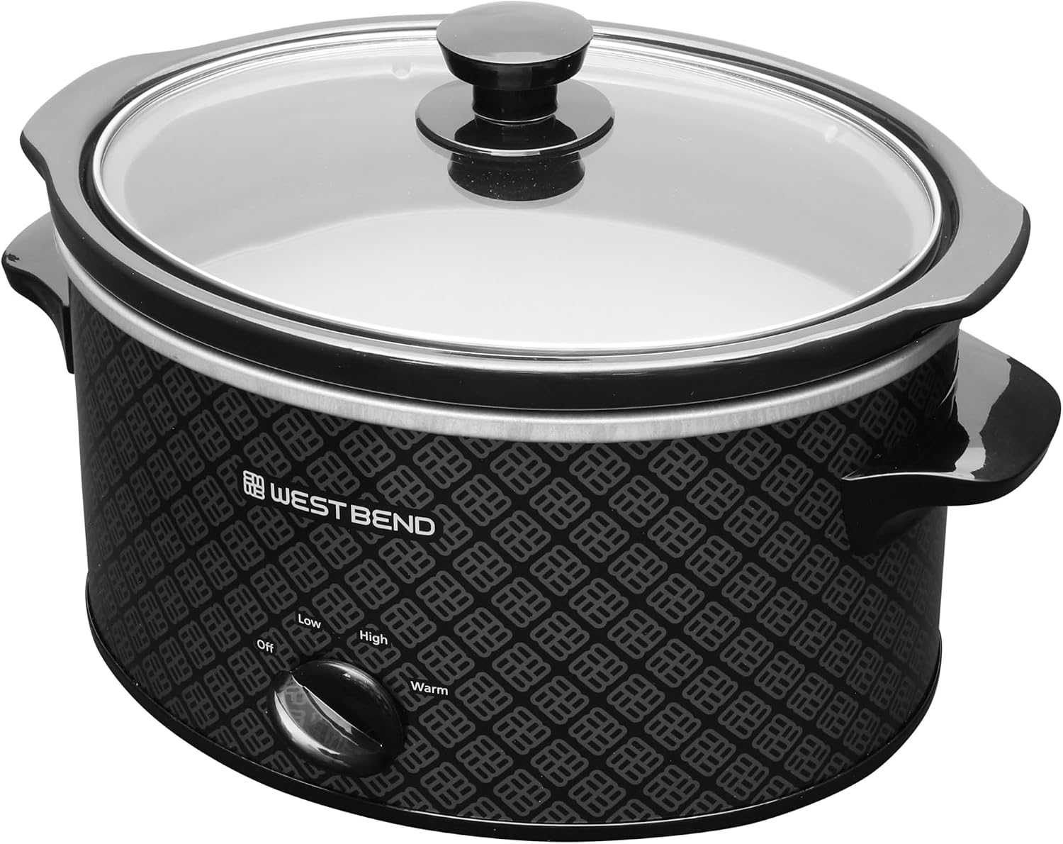 West Bend Slow Cooker 4-Quart Manual Crockery Style with Dishwasher Safe Oval Ceramic Crockpot and Glass Lid Two Temperature Settings Plus Keep Warm, 210-Watts, Black