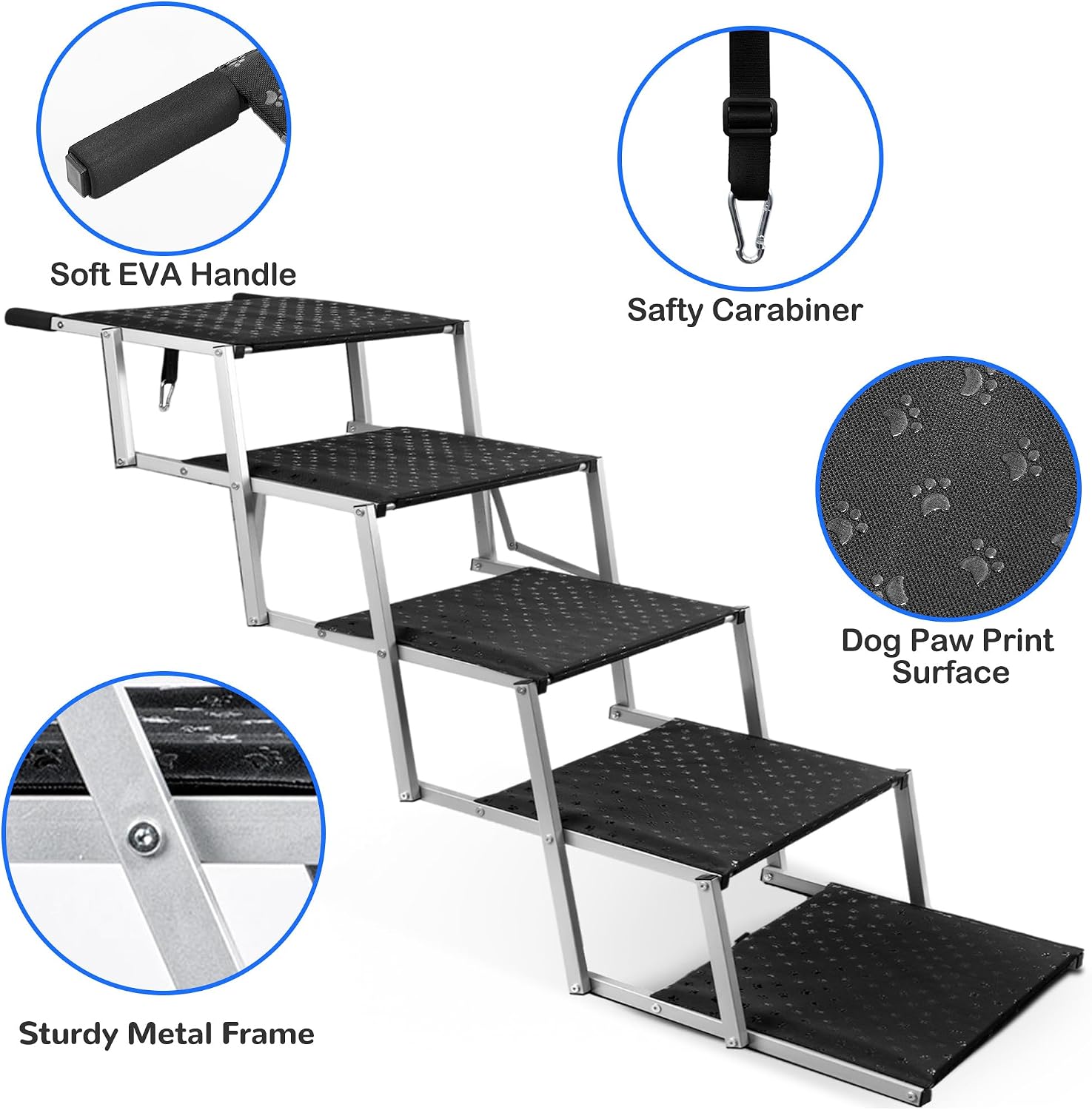 Foldable Dog Stairs for Car,17" Extra Wide Pet Ramp for Large Dog,6 Steps | 17" Extra Wide 200LBS Capacity Lightweight Portable Reinforced Pet Ramp for SUV Truck High Bed