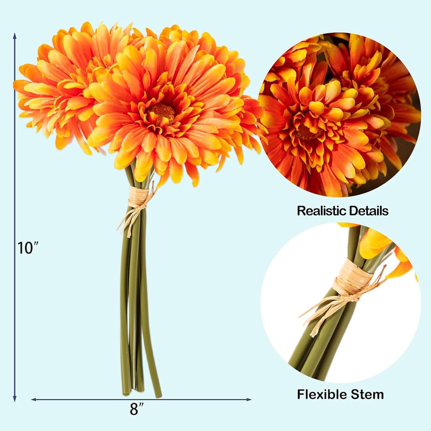 TOPIA Artificial African Daisies Flowers African Daisy Silk Flowers Artificial Gerbera Daisies Pack of 10 (Yellow)