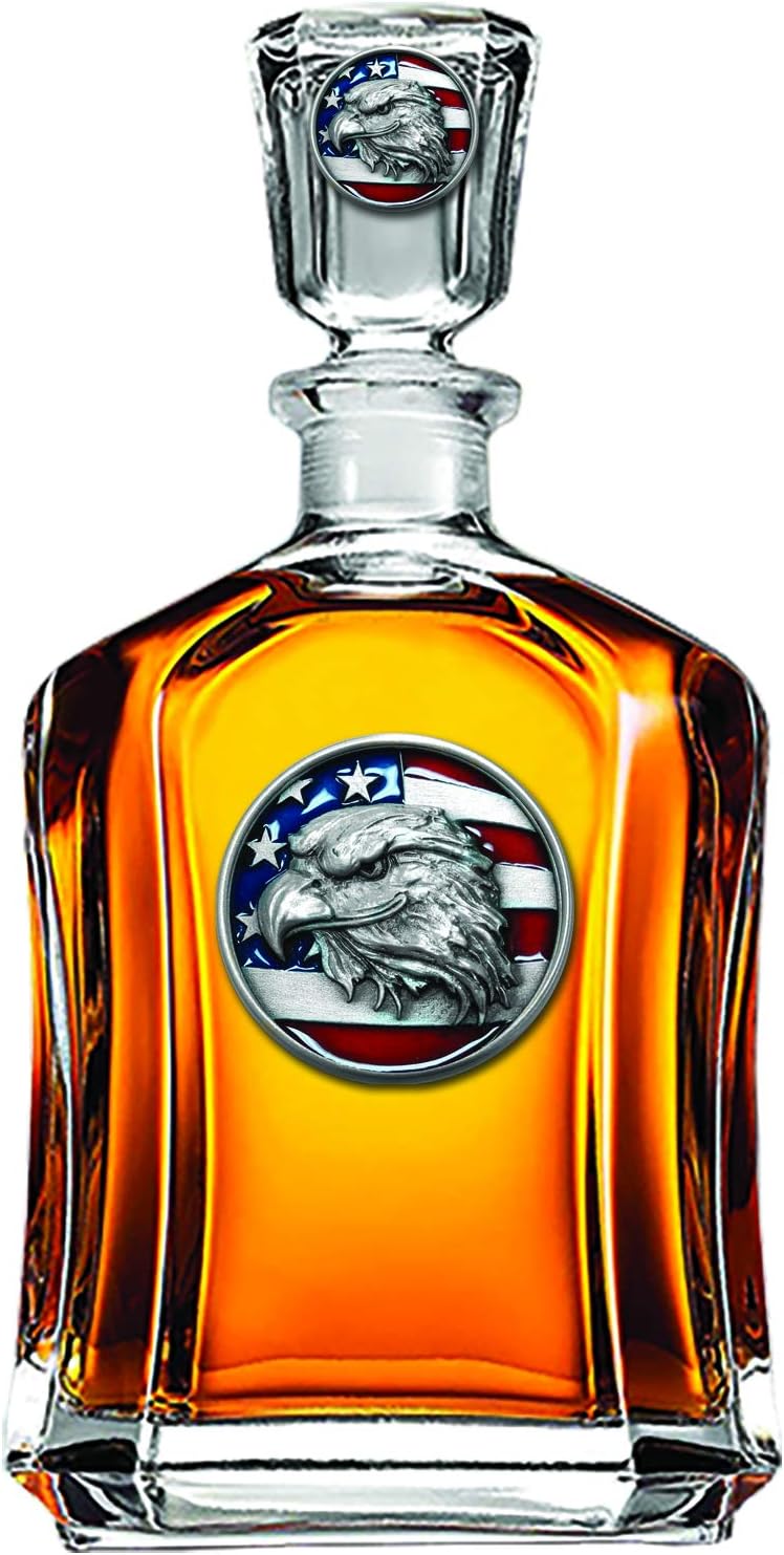 Marines Decanter – Eagle Globe & Anchor | 24 OZ Whiskey Decanter for Liquor with Airtight Stopper | Expertly Crafted Pewter Glass Clear