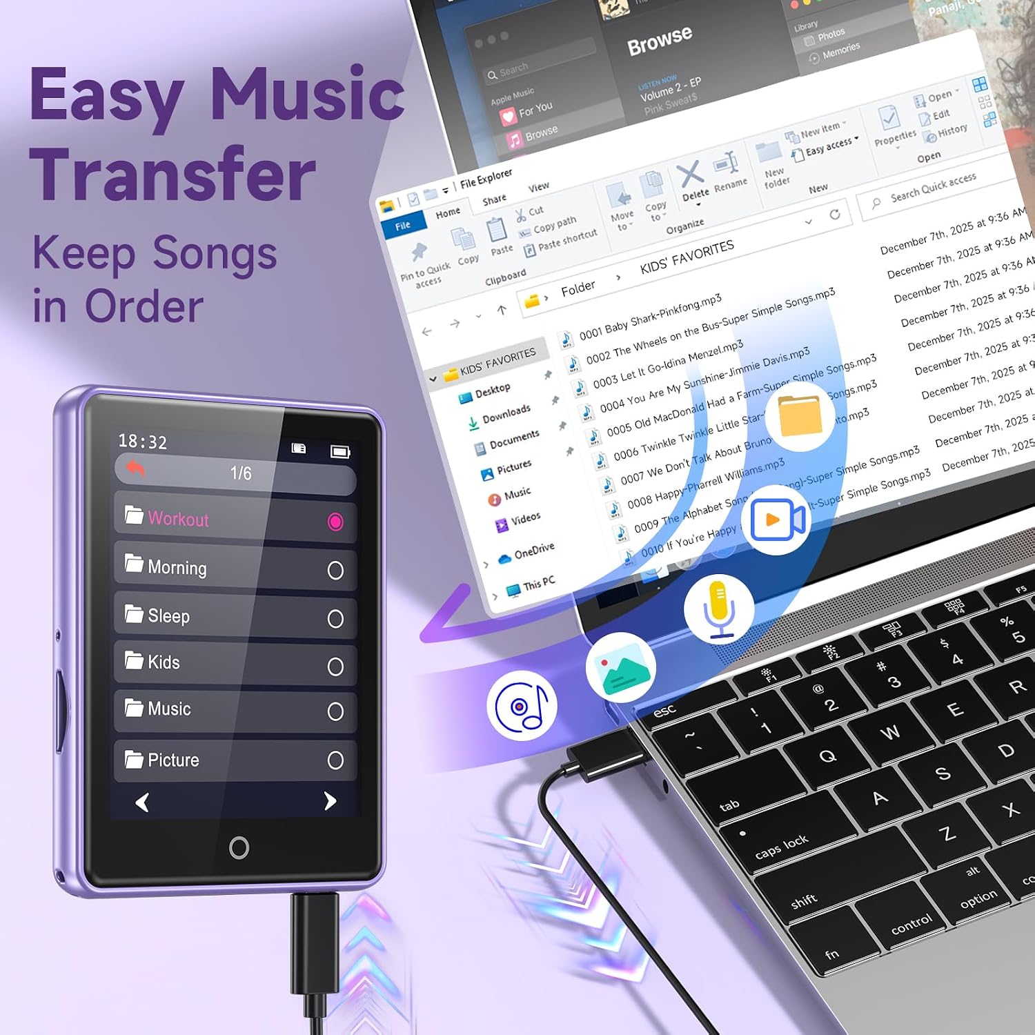 32GB MP3 Player with Bluetooth 5.3 Auto Reconnect, Zinc Alloy Frame | Built-in Speaker & White Noise, 2.8" Touchscreen, 48H Battery, Resume Playback