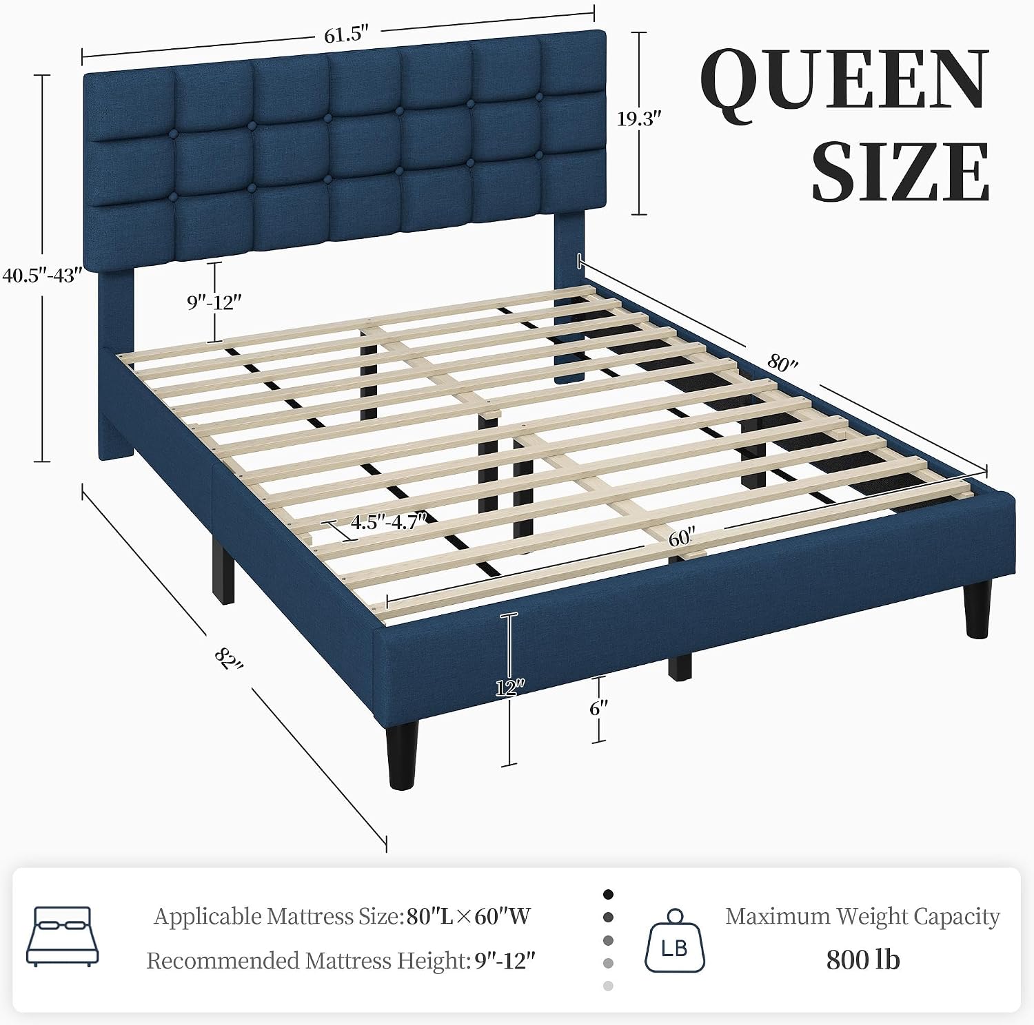 Yaheetech Full Size Upholstered Tufted Bed Frame with Headboard, Dark Gray | Sturdy engineered wood frame with linen fabric upholstery features a soft tufted headboard for easy assembly and support