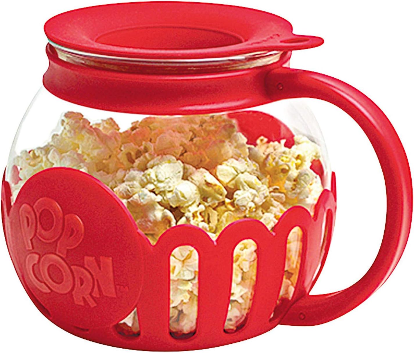 Ecolution Patented Micro-Pop Microwave Popcorn Popper with Temperature Safe Glass, 3-in-1 Lid Measures Kernels and Melts Butter, Made Without BPA, Dishwasher Safe, 3-Quart, Red