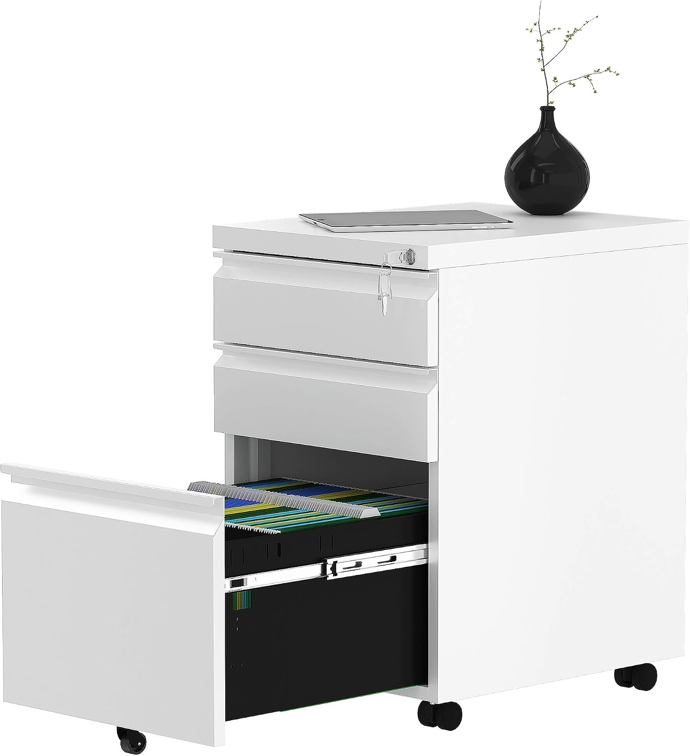 YITAHOME 3-Drawer Mobile File Cabinet with Lock | Office Storage Filing Cabinet for Legal/Letter Size
