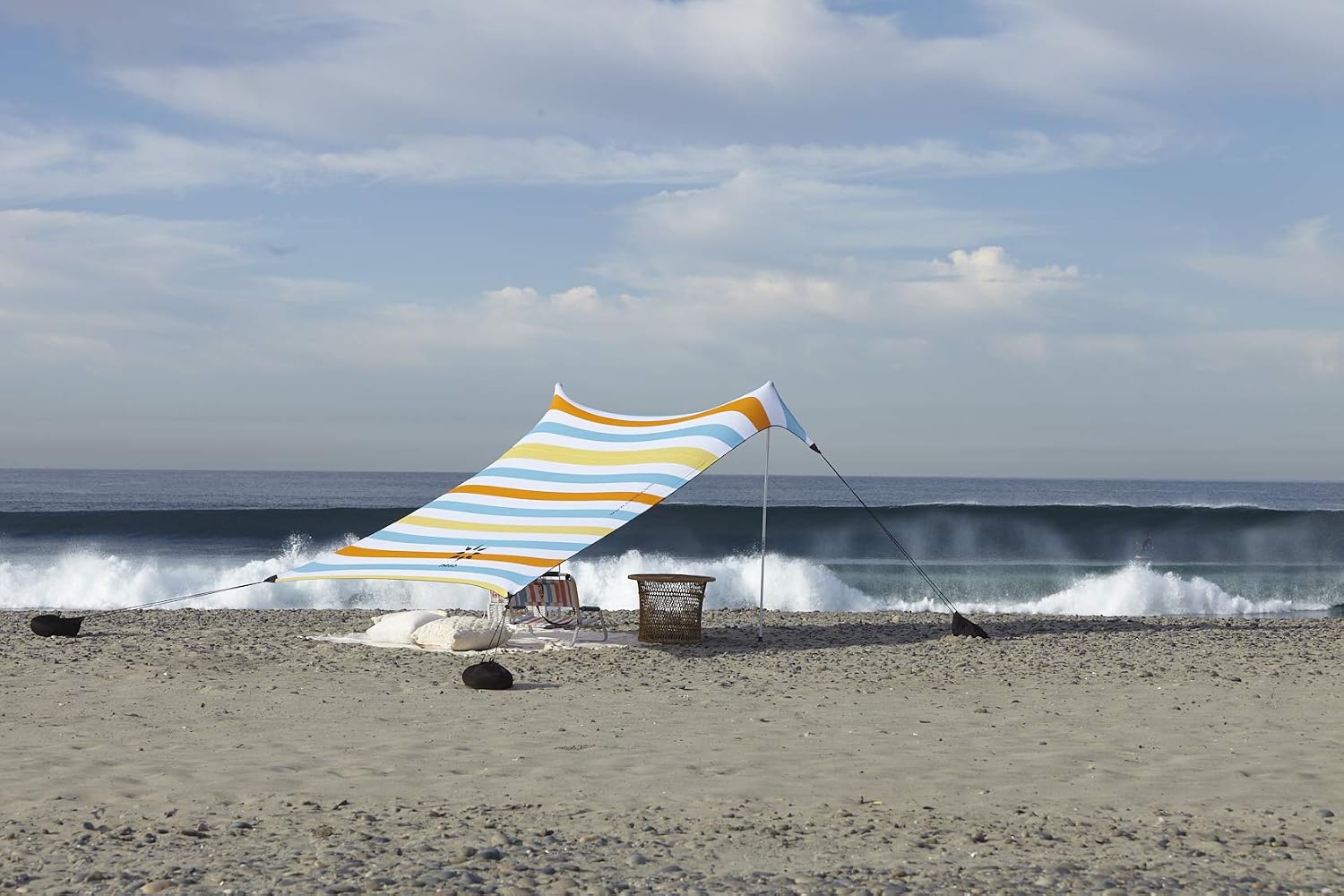 Neso Portable Beach Tent Sun Shelter with Sand Anchor - Lightweight Beach Shade Canopy - Easy Setup for Family Outings - Patented Reinforced Corners - UPF 50+ Sun Protection - 7 x 7ft - White