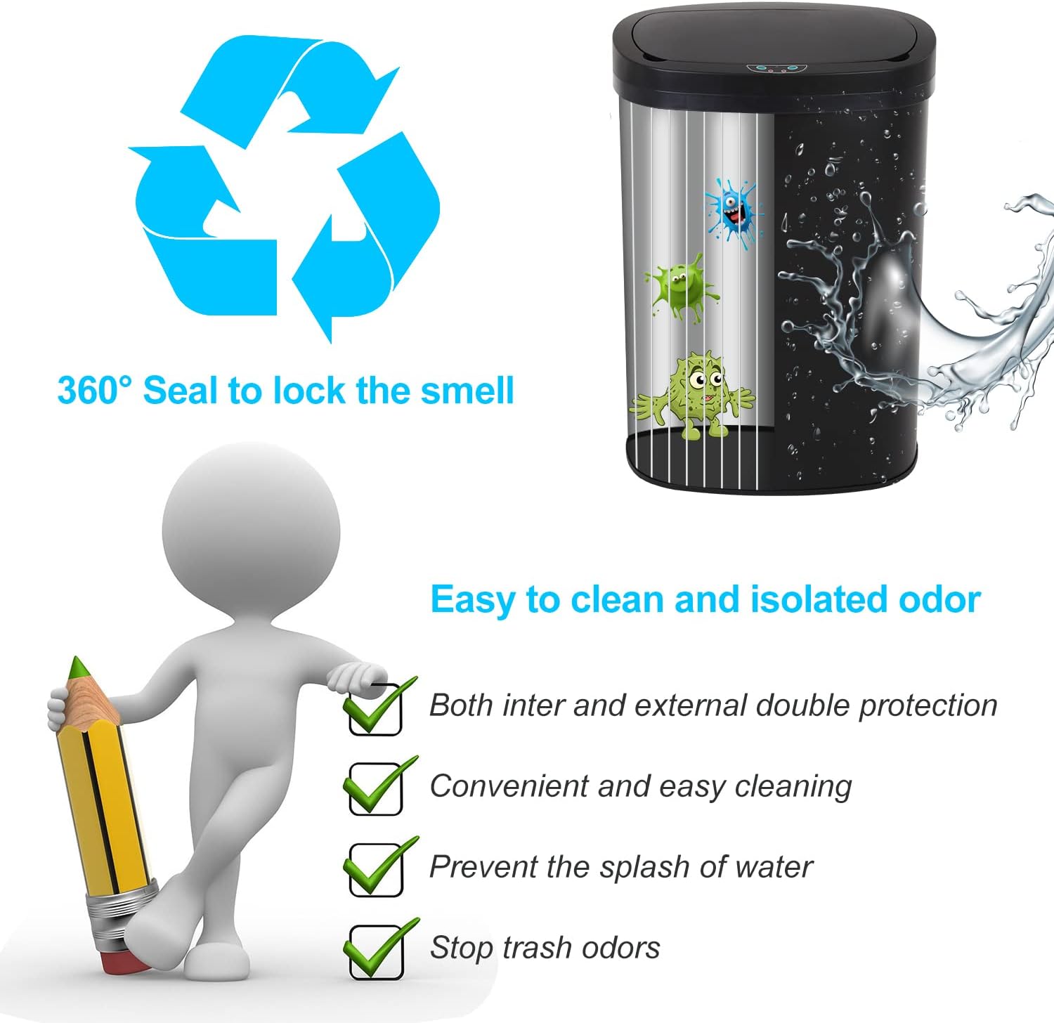 Kitchen Trash Can | Stainless Steel 13 Gallon Trash Can | 50L Touch Free Garbage Can with Lid | Electronic Sensor High Capacity Trash Bin for