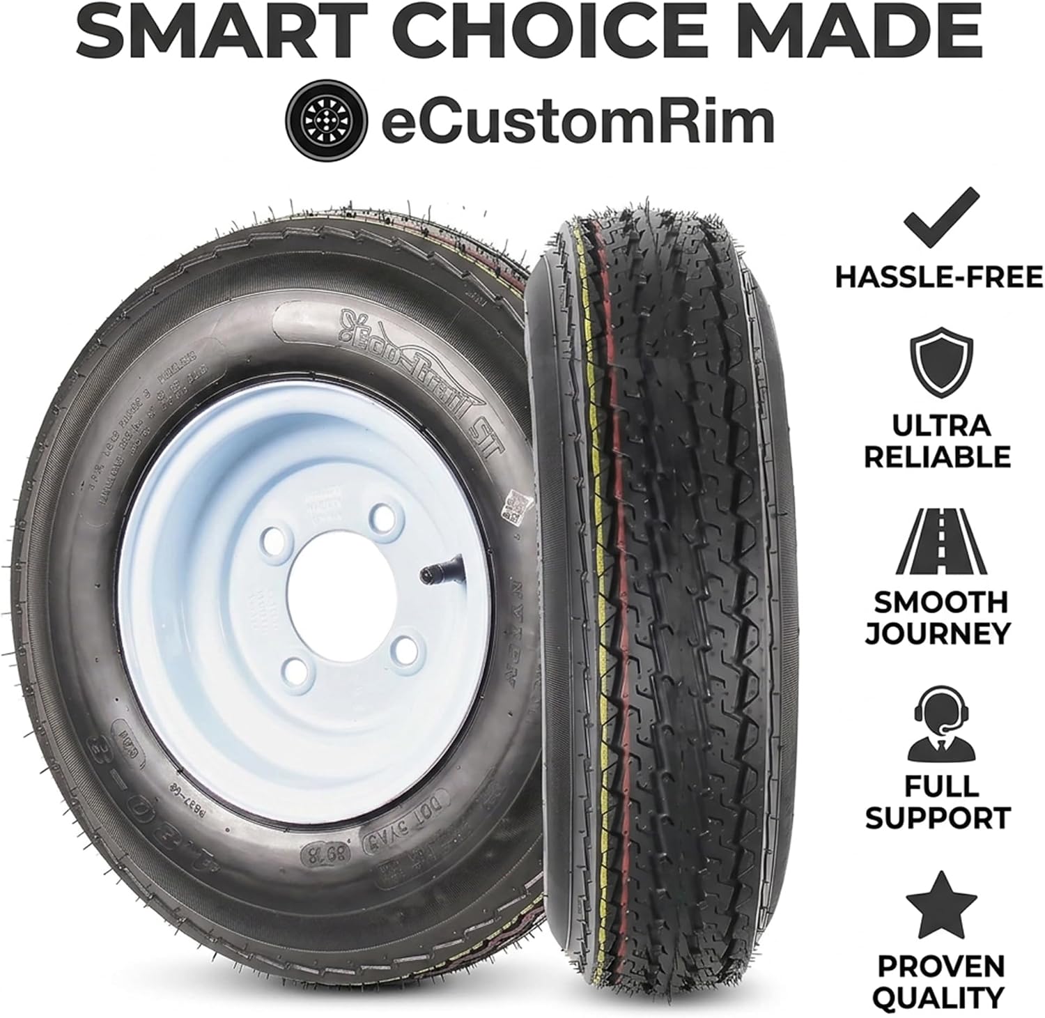 eCustomrim 2-Pack Trailer Tire Rim Assembly 4.80-8 480-8 LRC 4 Lug White | 4.80 X 8 8 Inch Load Range C 6 Ply Tire