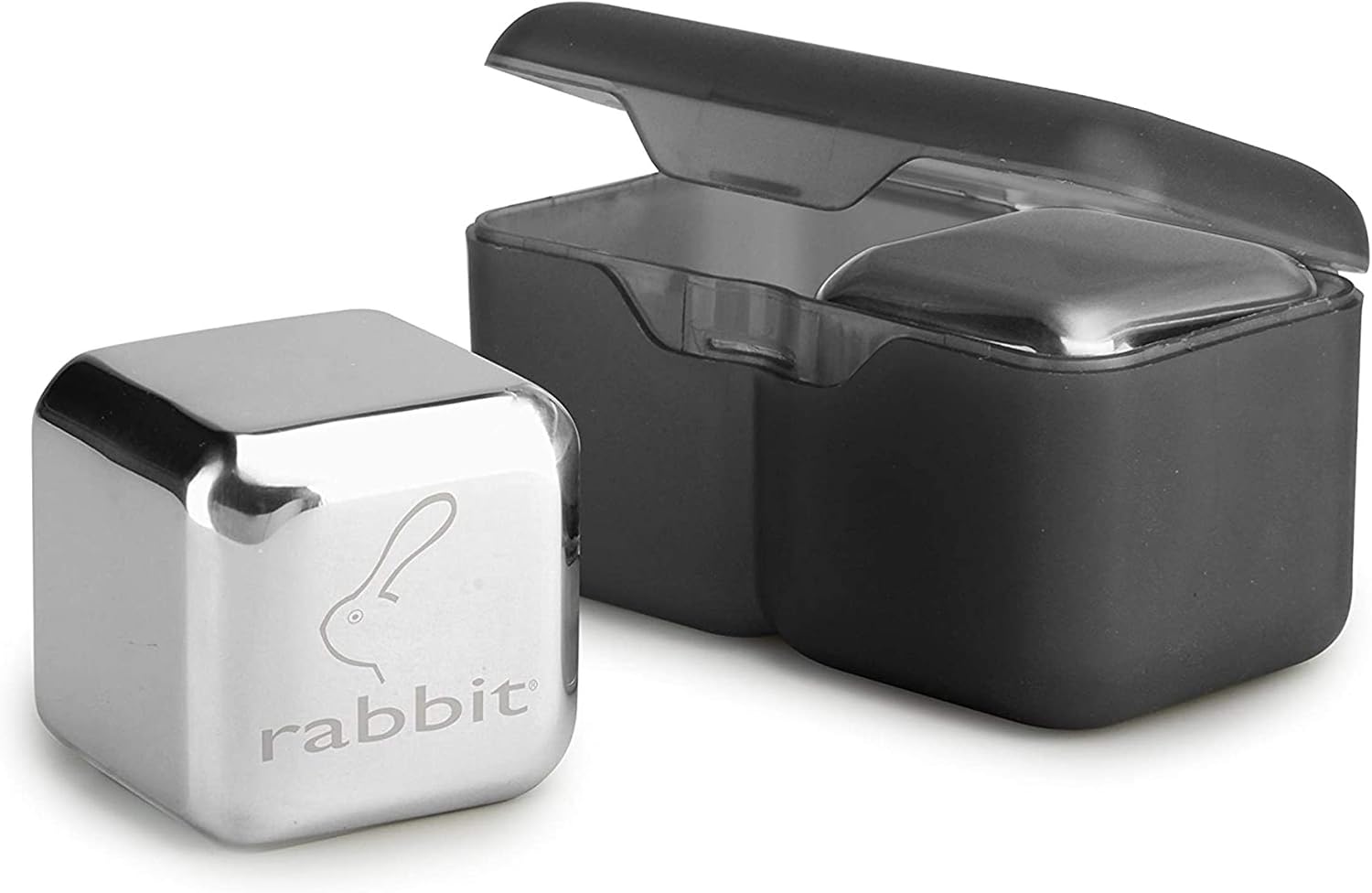 Rabbit Jumbo Chilling Stones - Premium Stainless Steel Whiskey Rocks for Chilling Fine Spirits and Beverages, Reusable Drink Cooling Stones with Storage Case | Large Reusable Stainless Steel Chillers for Whiskey, Bourbon, Scotch, Cocktails & Wine, Home B…
