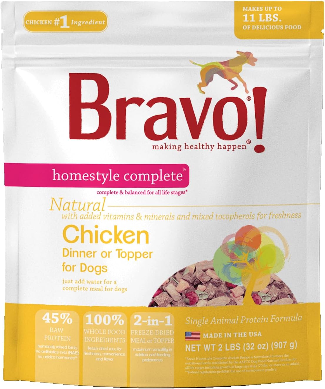 Bravo! Homestyle Complete Freeze Dried Raw Dog Food, Beef, 2 Pounds | Whole Food Ingredients, Rehydrate with Water for Up To 9 Pounds of Food, Use as Meal or Food Topper, Grain Free, Gluten Free