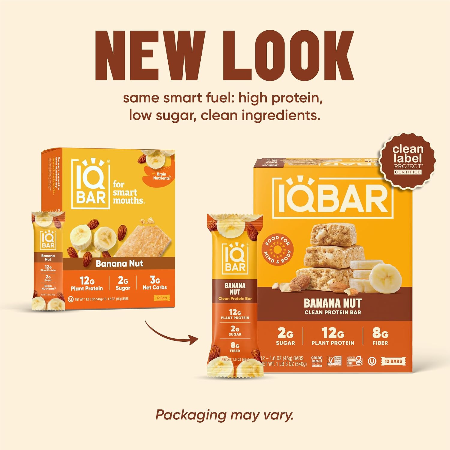 IQBAR Clean Protein Bars, Low Sugar Keto, Banana Nut 12-Count