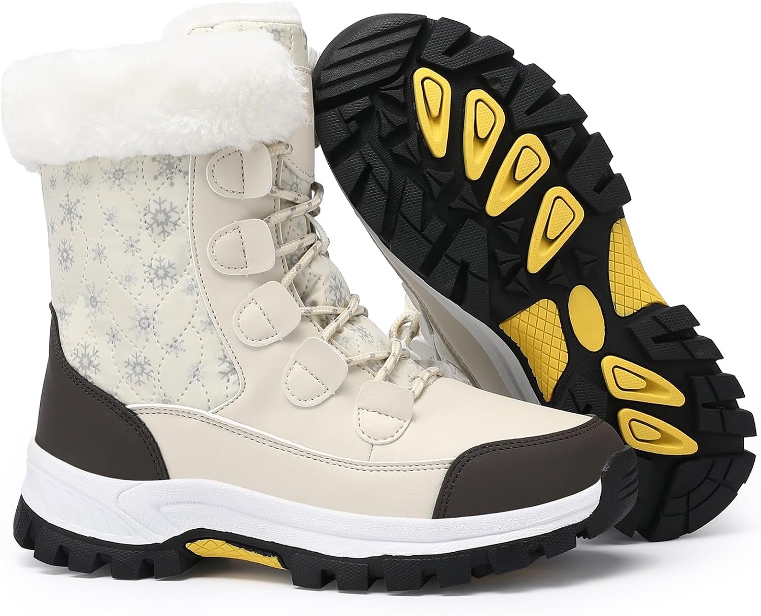 COOJOY Womens Waterproof Winter Snow Boots Warm Shoes Furry Mid Calf Lightweight Walking Hiking Booties