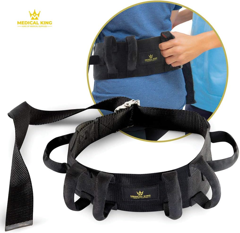 Medical king Gait Belt with 6 Handles Transfer Belt Fle to Unlock - 50" Holds up 500 LBS - or Lifting Seniors - Great Lift Belt for Elderly, Therapy