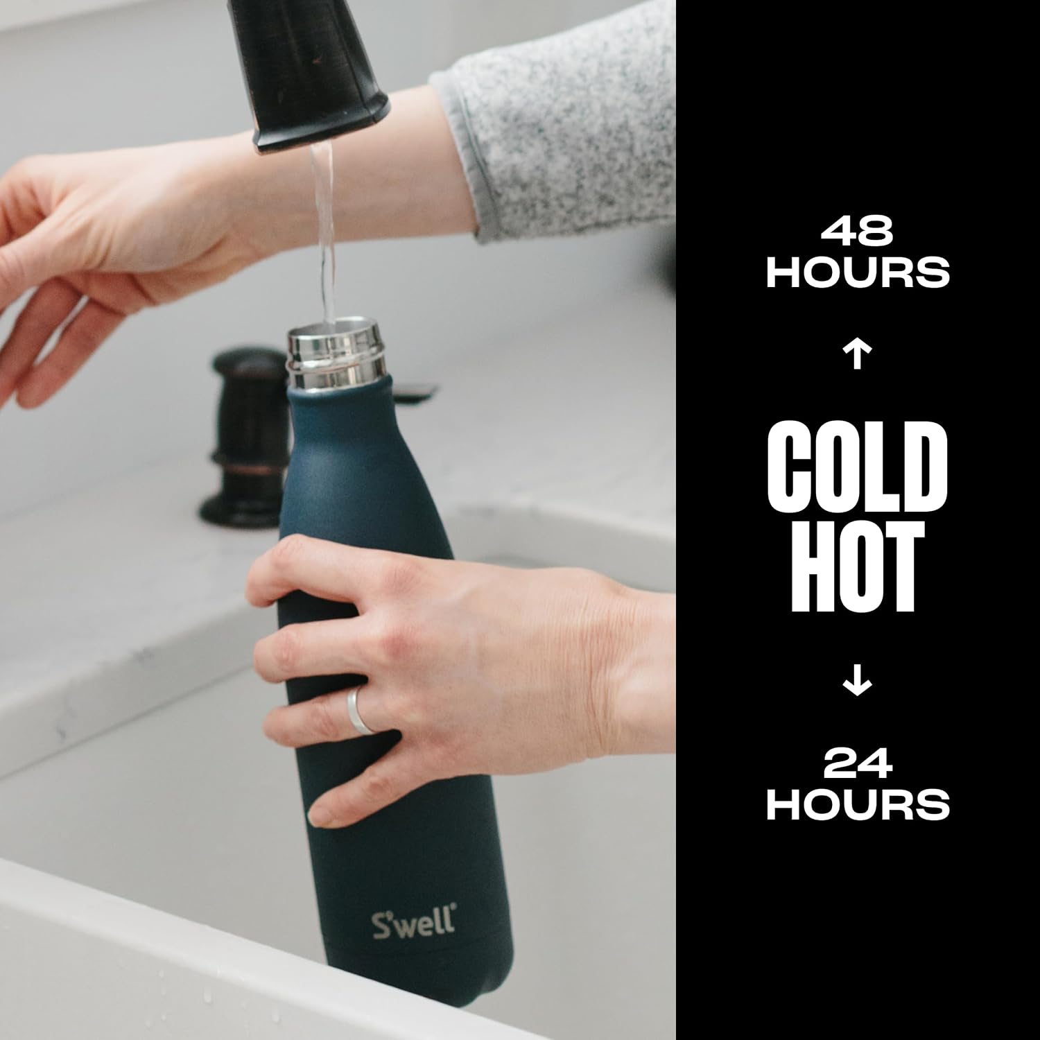 S'well Stainless Steel Water Bottle, 17oz, Blue Suede, Triple-Layered Vacuum Insulated Containers Keeps Drinks Cold for 36 Hours and Hot for 18, BPA Free, Perfect for On the Go
