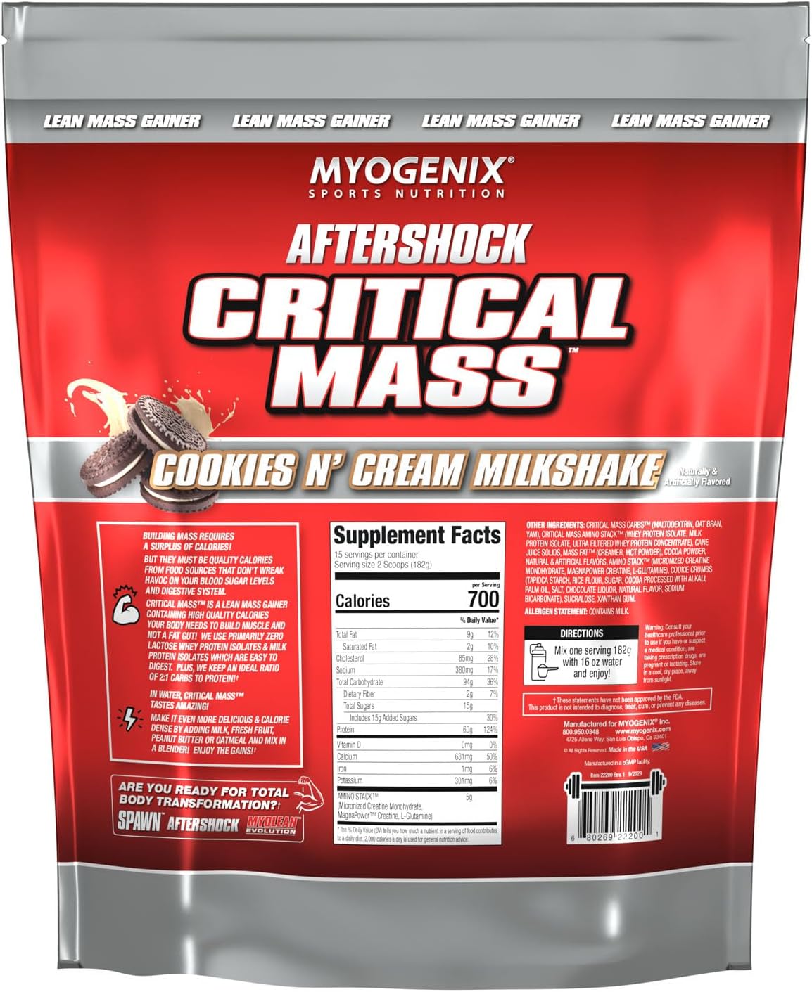 Myogenix Critical Mass Gainer – Muscle Mass Weight Gain Supplement, Zero Lactose Whey Protein Powder – Anabolic Whey Protein – Chocolate Milkshake (6.01 lbs)
