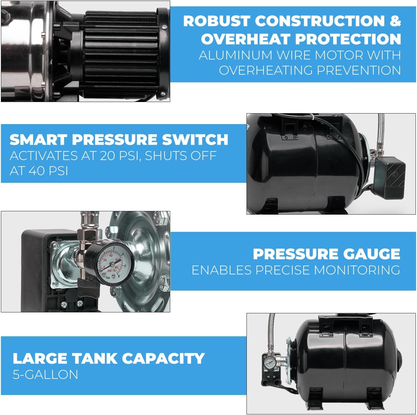 XtremepowerUS 1.6HP Water Transfer Pump w/Automatic Electronic Controller 1268GPH Shallow Well Pump Garden Booster Sprinkler Irrigation Lawn Farm